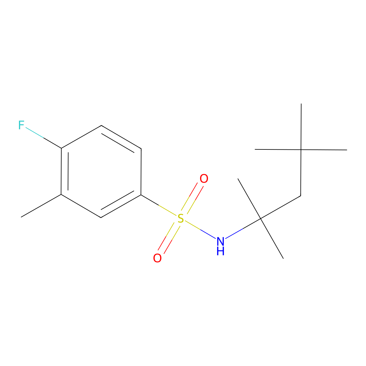 4-fluoro-3-methyl-N-(1,1,3,3-tetramethylbutyl)benzenesulfonamide molecular structure, CAS 791844-52-5