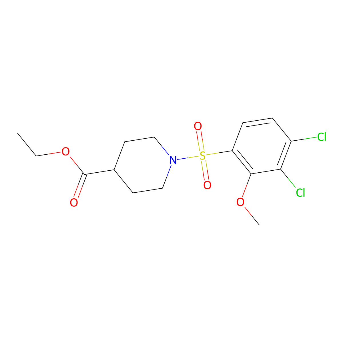 Ethyl 1-(3,4-dichloro-2-methoxyphenyl)sulfonylpiperidine-4-carboxylate molecular structure, CAS 791844-62-7
