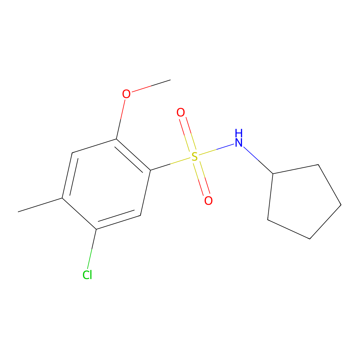 5-chloro-N-cyclopentyl-2-methoxy-4-methylbenzenesulfonamide molecular structure, CAS 791844-88-7