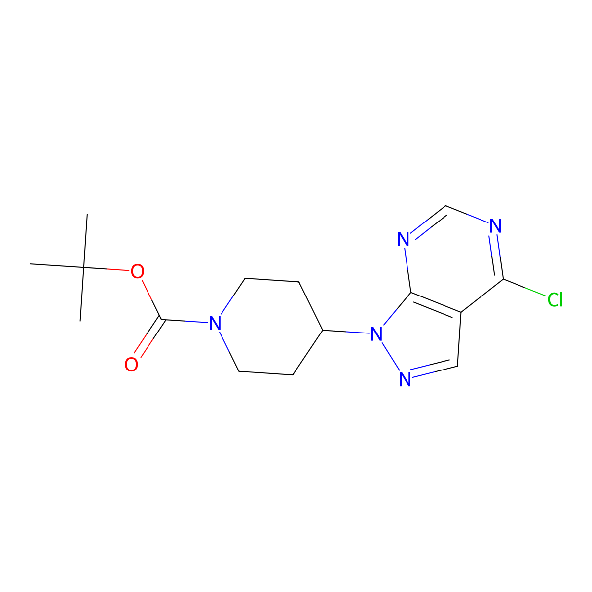 Tert-butyl 4-(4-chloro-1H-pyrazolo[3,4-D]pyrimidin-1-YL)piperidine-1-carboxylate molecular structure, CAS 791852-35-2