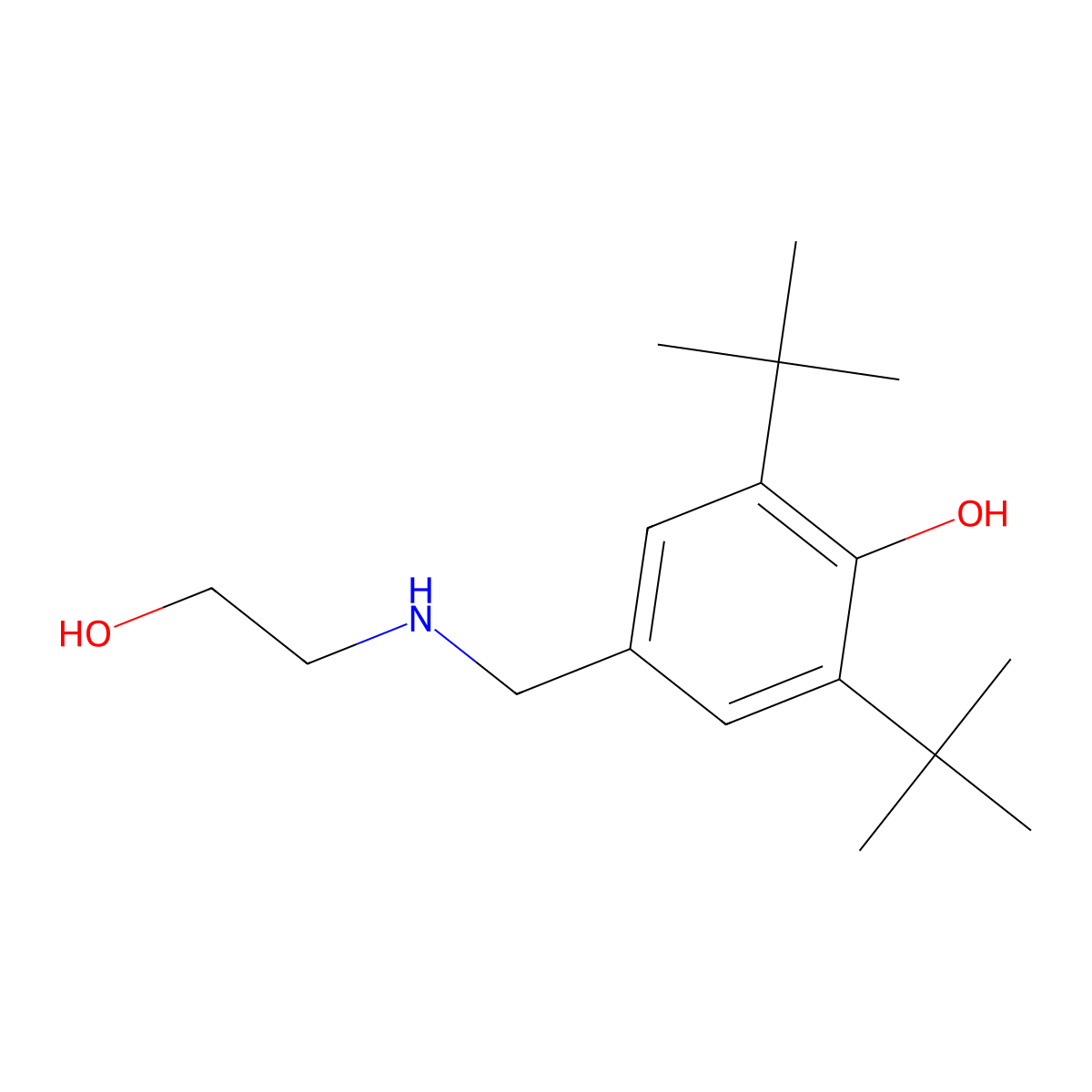 2,6-Ditert-butyl-4-[(2-hydroxyethylamino)methyl]phenol molecular structure, CAS 792-40-5