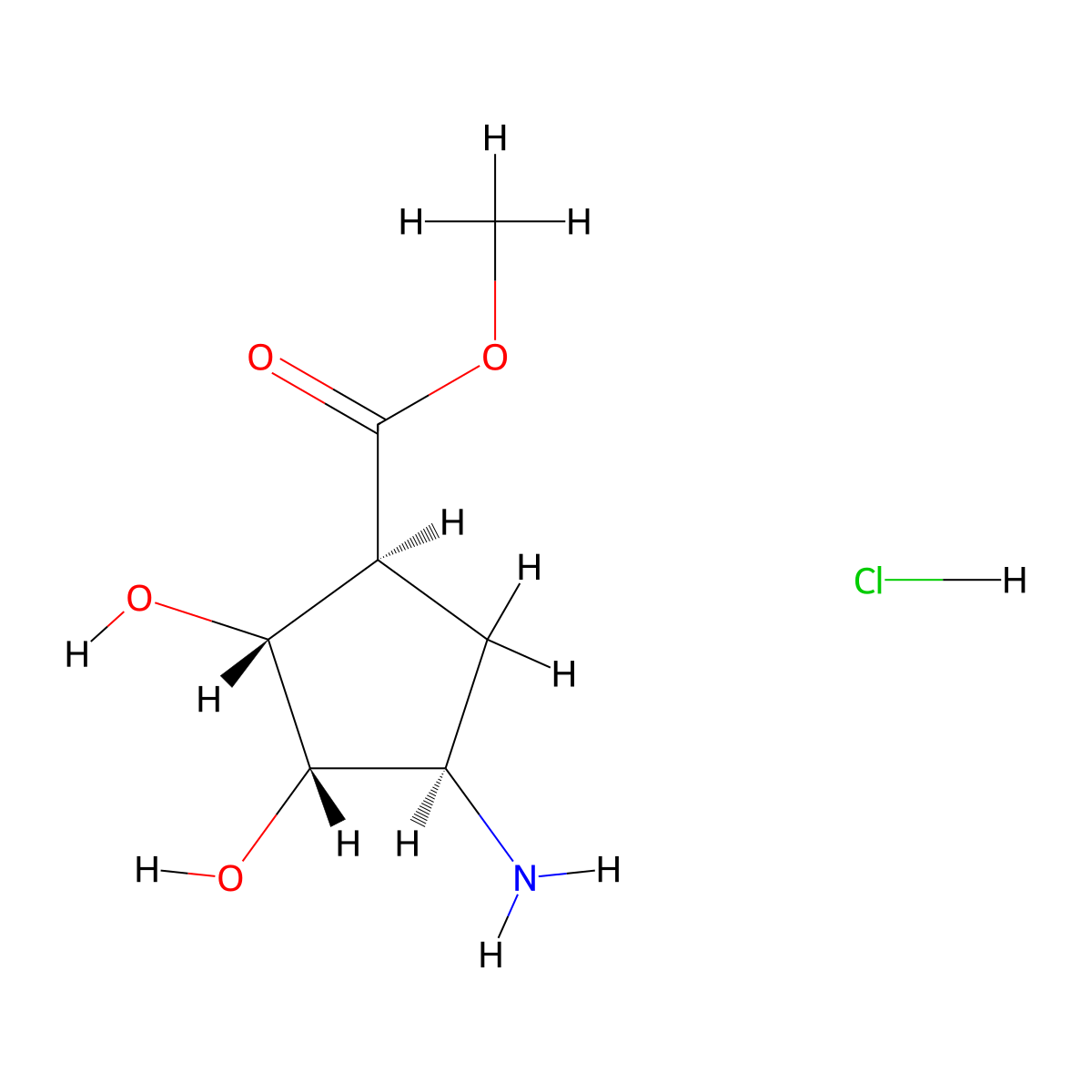 methyl (1S,2R,3S,4R)-4-amino-2,3-dihydroxycyclopentane-1-carboxylate hydrochloride molecular structure, CAS 79200-54-7