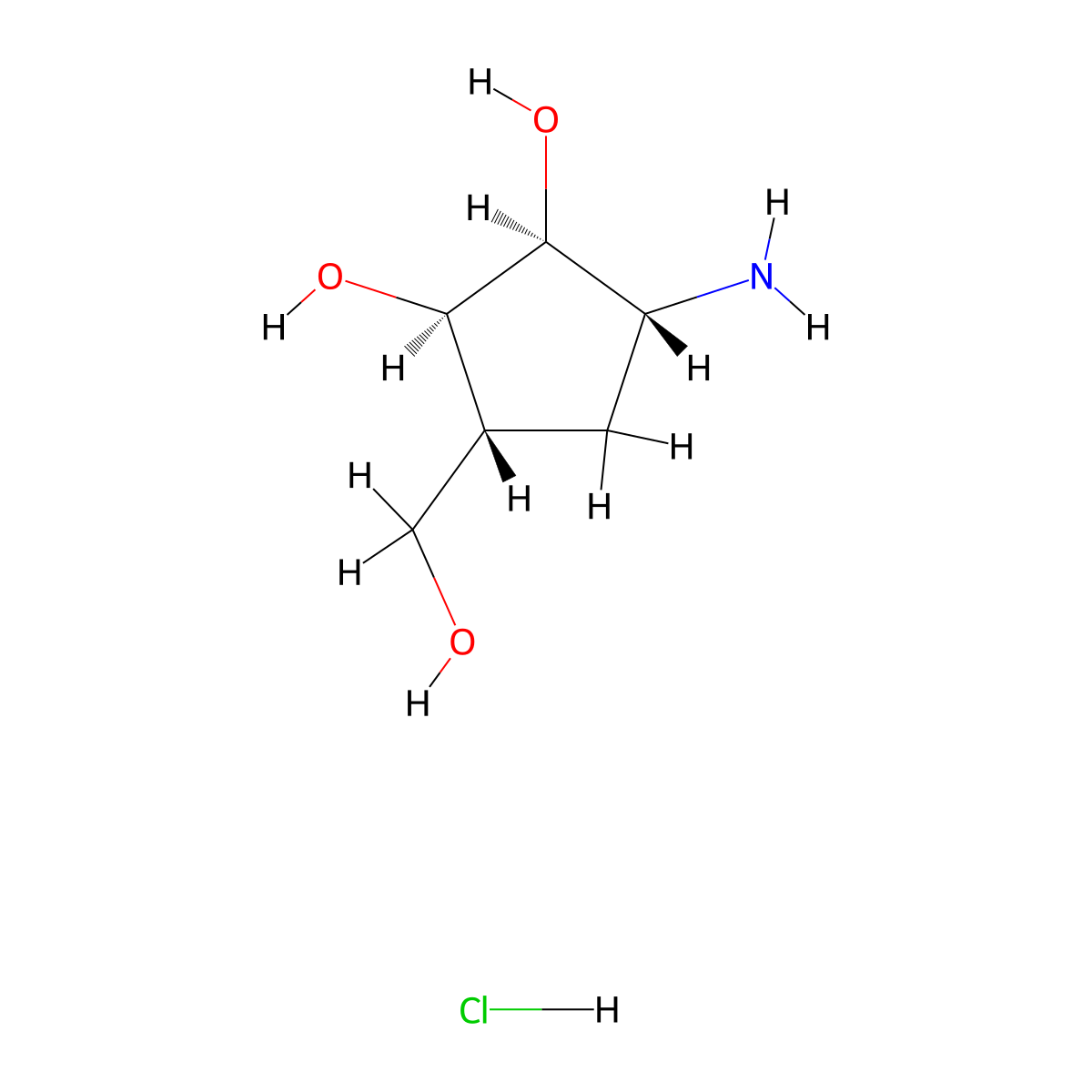(1R,2S,3R,5R)-3-amino-5-(hydroxymethyl)cyclopentane-1,2-diol Hydrochloride molecular structure, CAS 79200-57-0