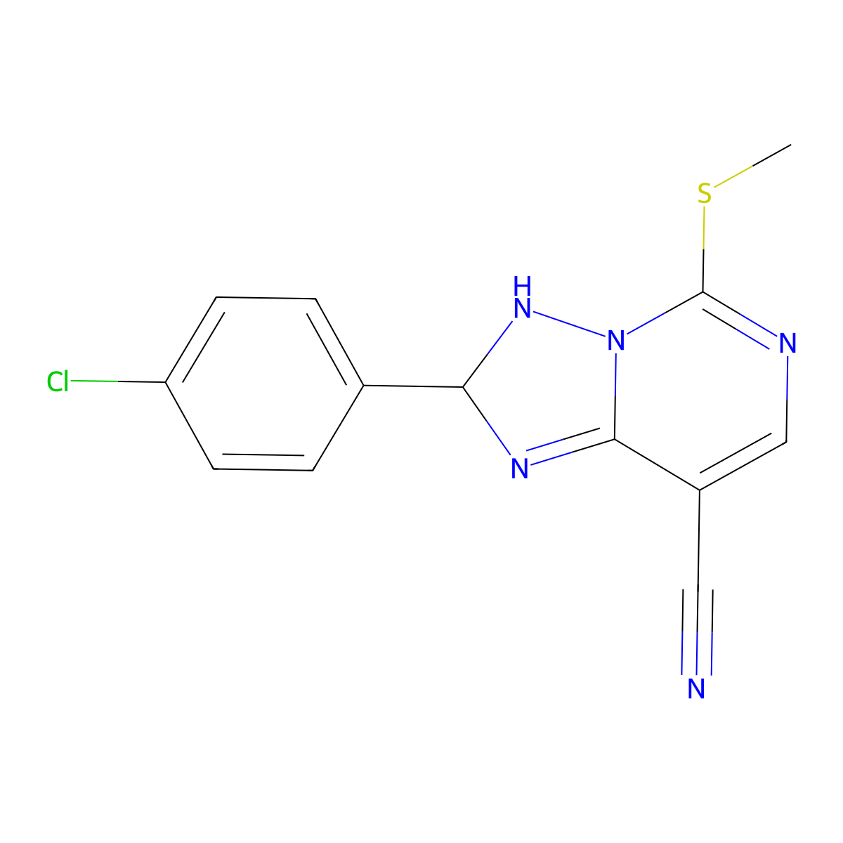 2-(4-Chlorophenyl)-5-methylsulfanyl-2,3-dihydro-[1,2,4]triazolo[1,5-c]pyrimidine-8-carbonitrile molecular structure, CAS 79220-60-3