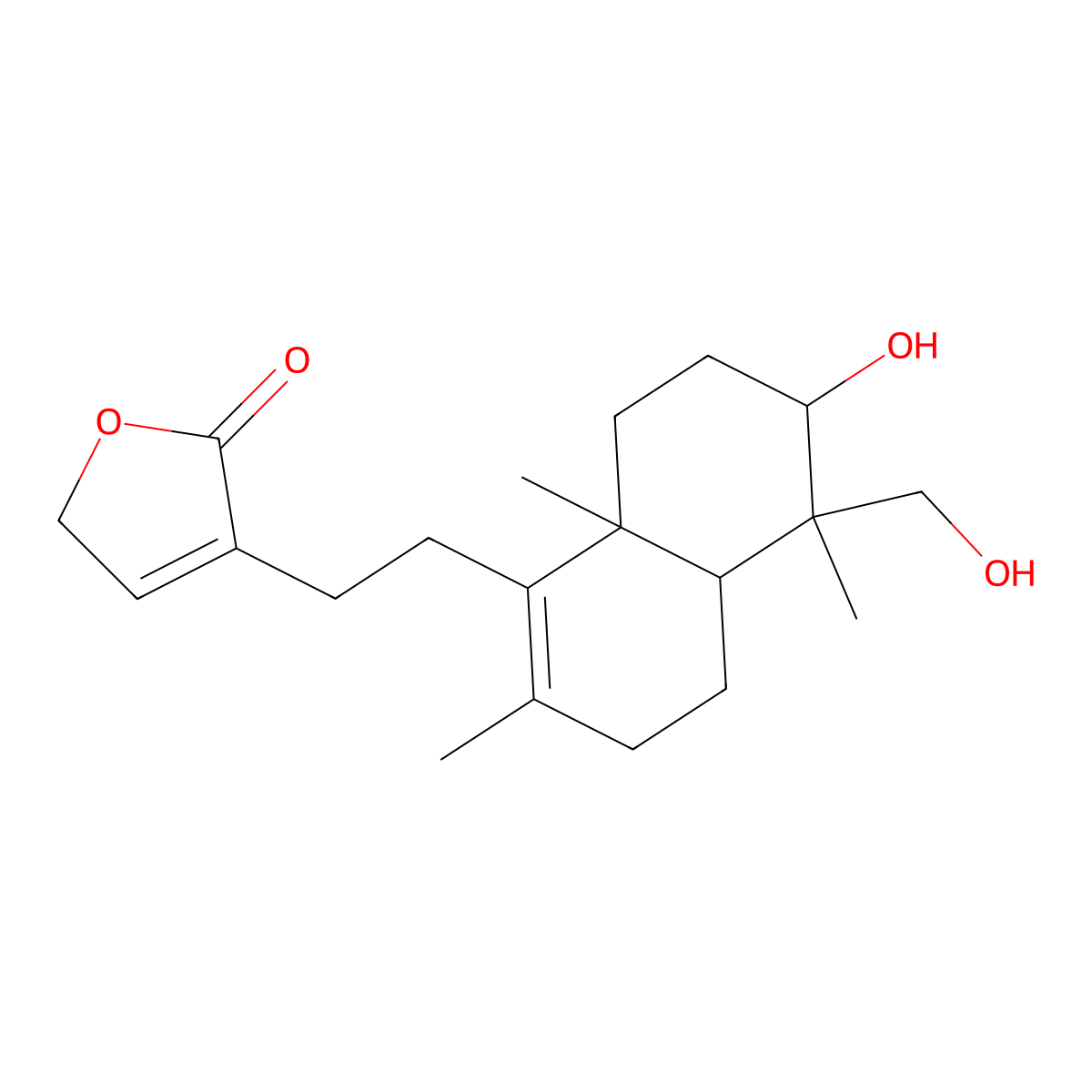 3-(2-((4aS,5R,6R,8aR)-6-Hydroxy-5-(hydroxymethyl)-2,5,8a-trimethyl-3,4,4a,5,6,7,8,8a-octahydronaphthalen-1-yl)ethyl)furan-2(5H)-one molecular structure, CAS 79233-15-1