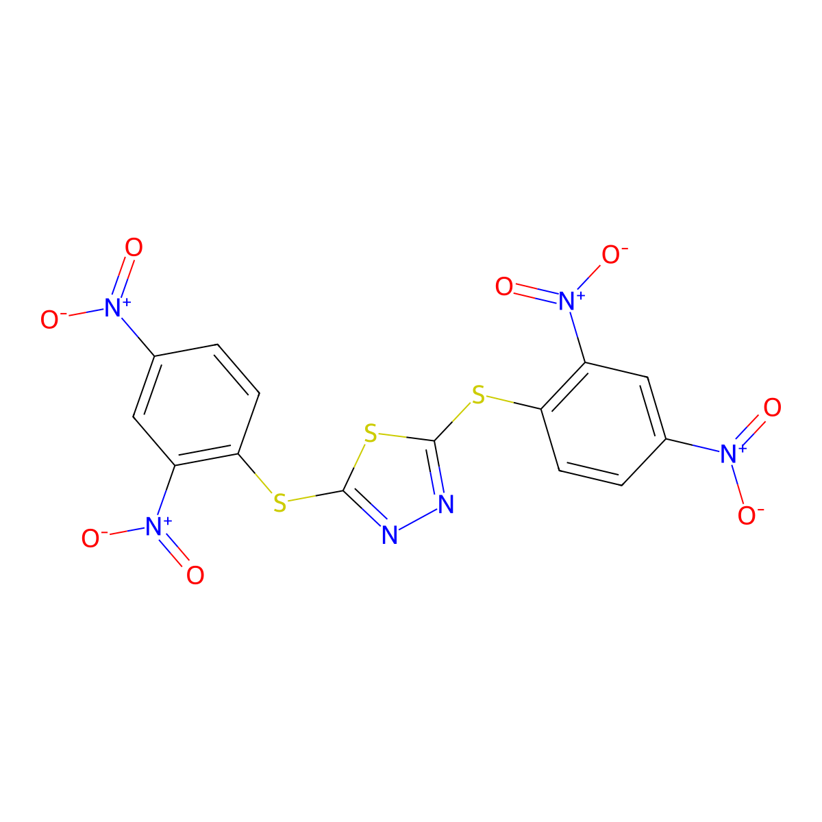 2,5-Bis[(2,4-dinitrophenyl)sulfanyl]-1,3,4-thiadiazole molecular structure, CAS 79236-82-1