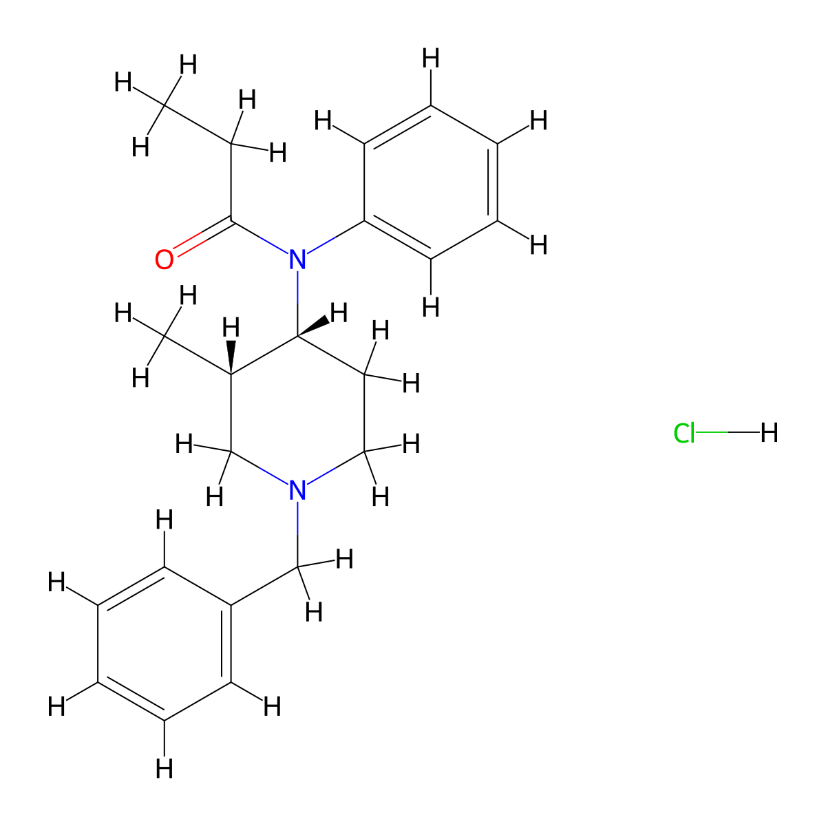 cis-N-[3-methyl-1-(phenylmethyl)-4-piperidinyl]-N-phenyl-propanamide,monohydrochloride molecular structure, CAS 79278-68-5