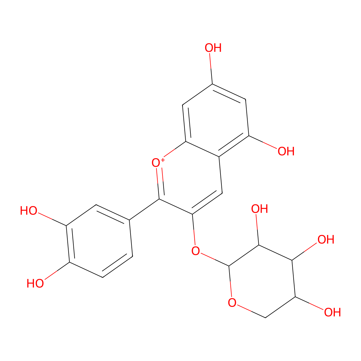 Cyanidin 3-arabinoside cation molecular structure, CAS 792868-19-0
