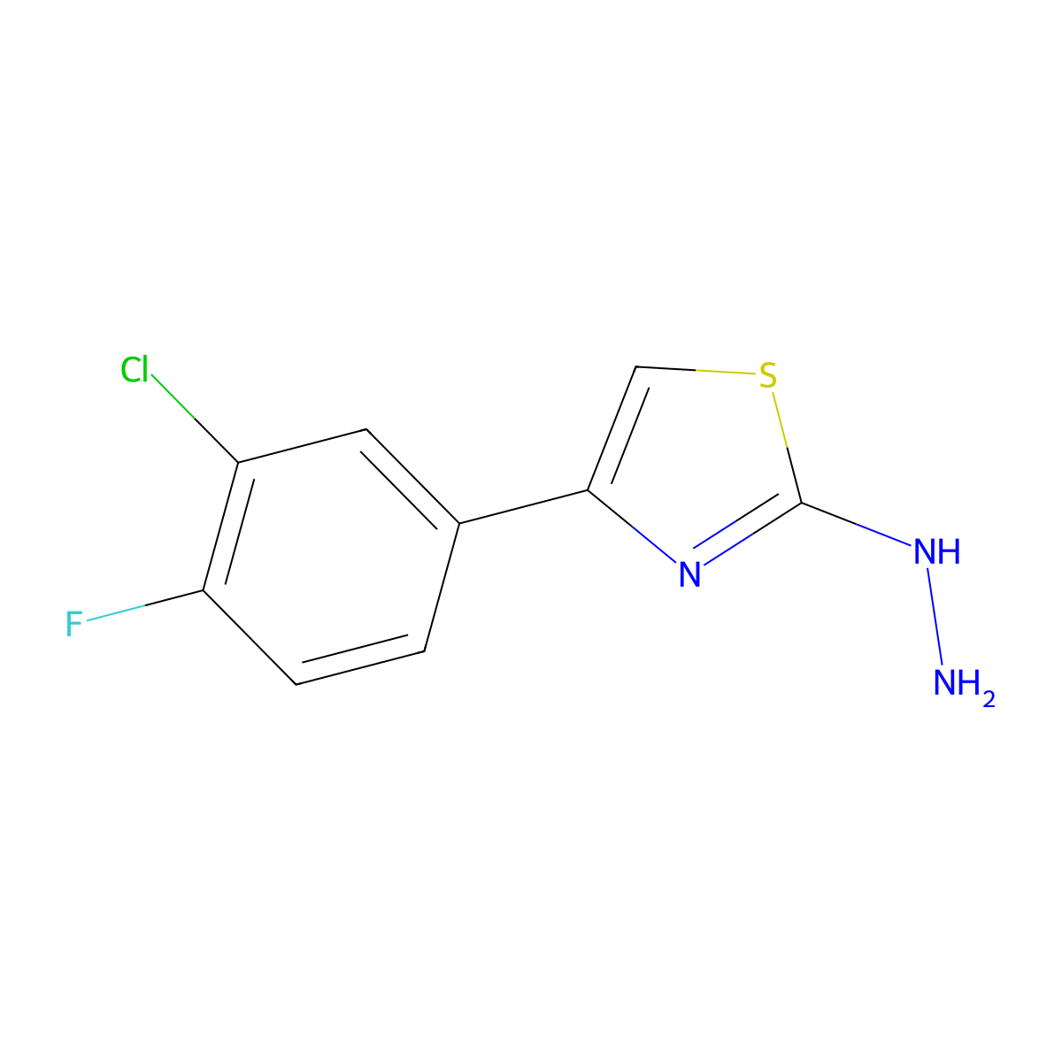 4-(3-Chloro-4-fluorophenyl)-2-hydrazinylthiazole molecular structure, CAS 792880-39-8