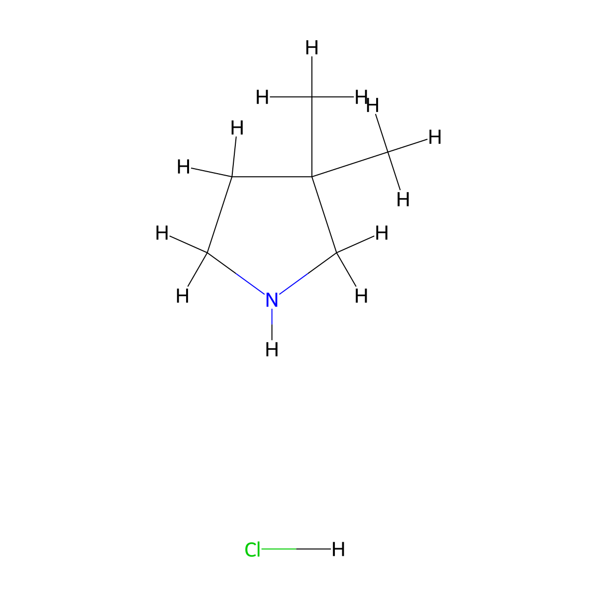 3,3-Dimethylpyrrolidine hydrochloride molecular structure, CAS 792915-20-9