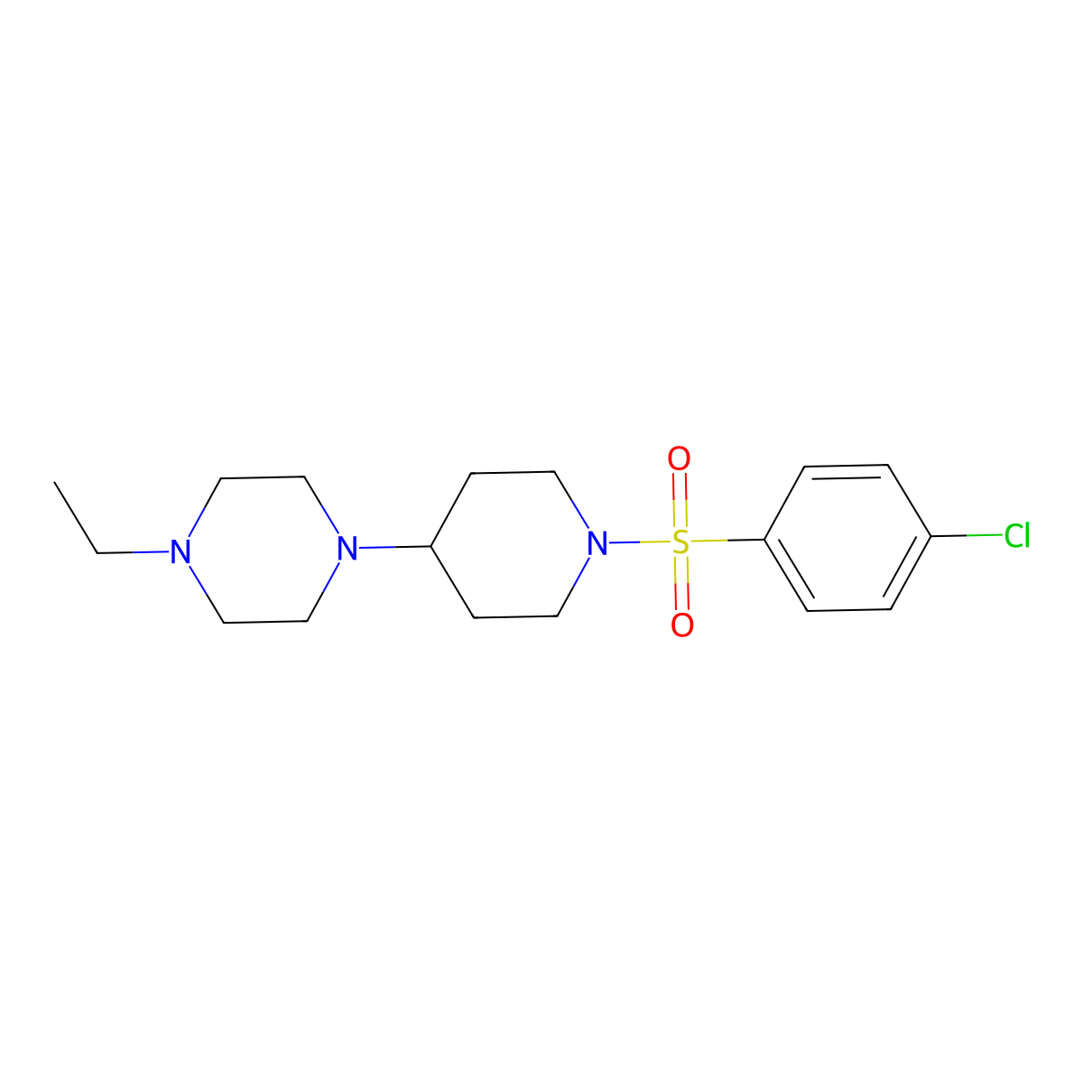 1-[1-(4-Chlorophenyl)sulfonylpiperidin-4-yl]-4-ethylpiperazine molecular structure, CAS 792927-03-8