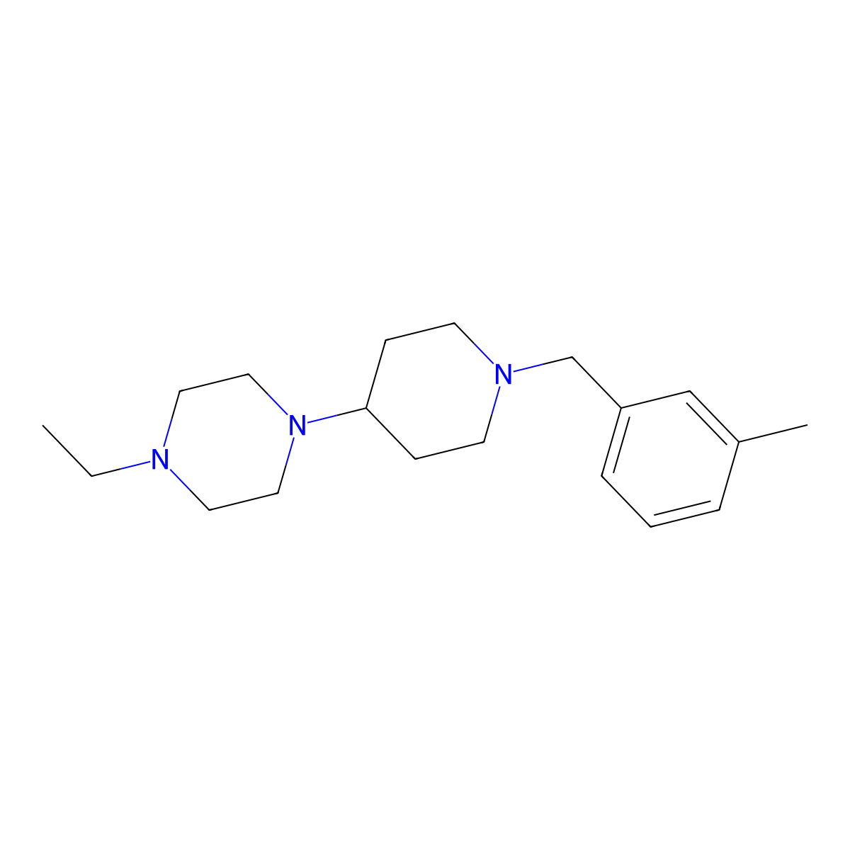 1-Ethyl-4-[1-[(3-methylphenyl)methyl]piperidin-4-yl]piperazine molecular structure, CAS 792927-21-0