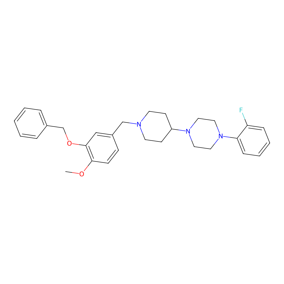 1-(2-Fluorophenyl)-4-[1-[(4-methoxy-3-phenylmethoxyphenyl)methyl]piperidin-4-yl]piperazine molecular structure, CAS 792928-16-6