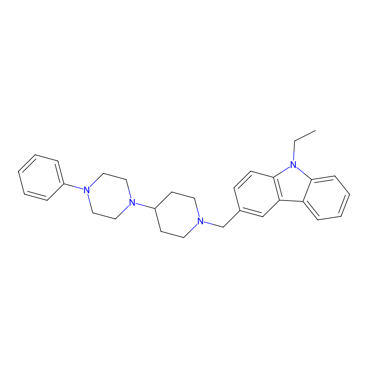 9-Ethyl-3-[[4-(4-phenylpiperazin-1-yl)piperidin-1-yl]methyl]carbazole molecular structure, CAS 792928-24-6
