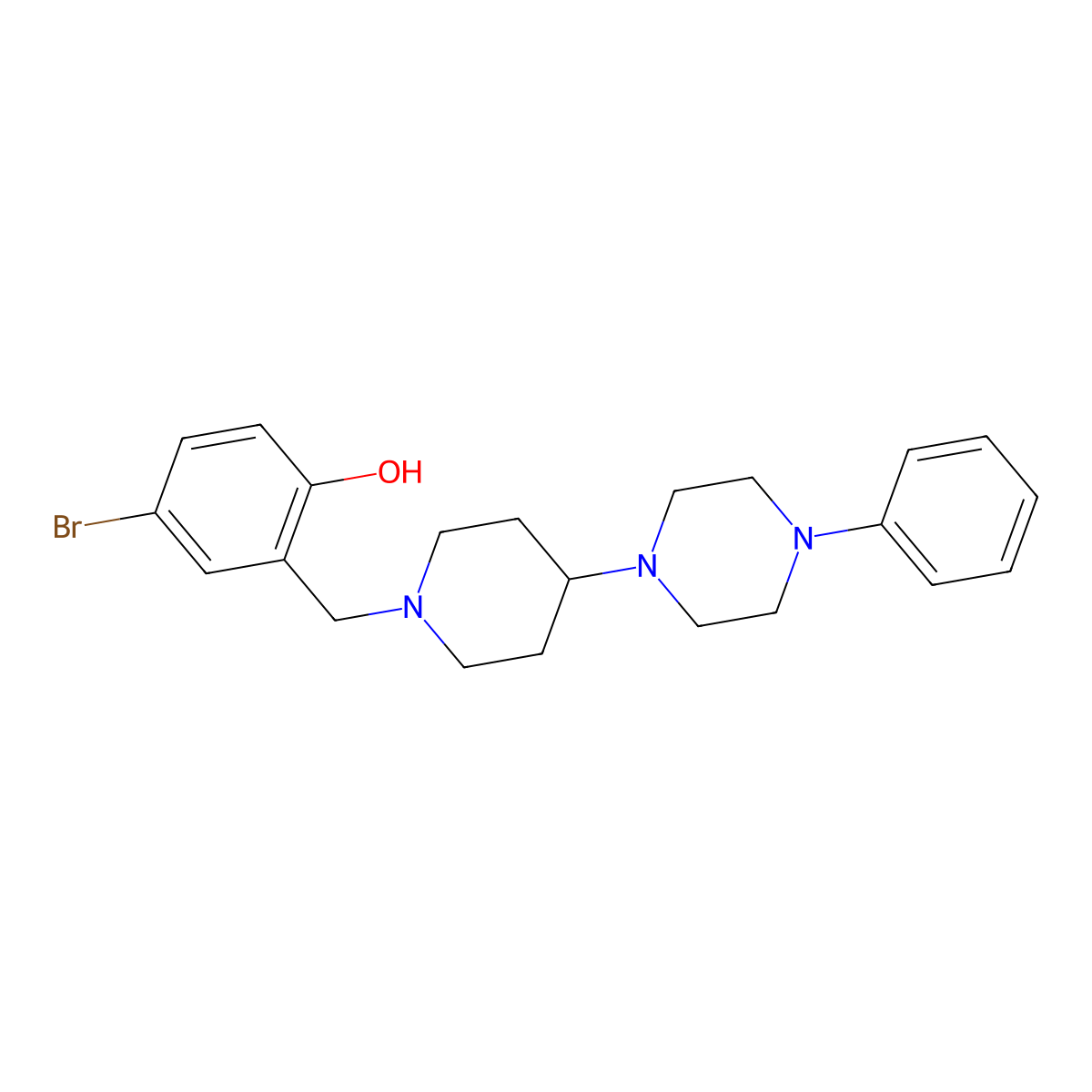 4-Bromo-2-[[4-(4-phenylpiperazin-1-yl)piperidin-1-yl]methyl]phenol molecular structure, CAS 792928-25-7