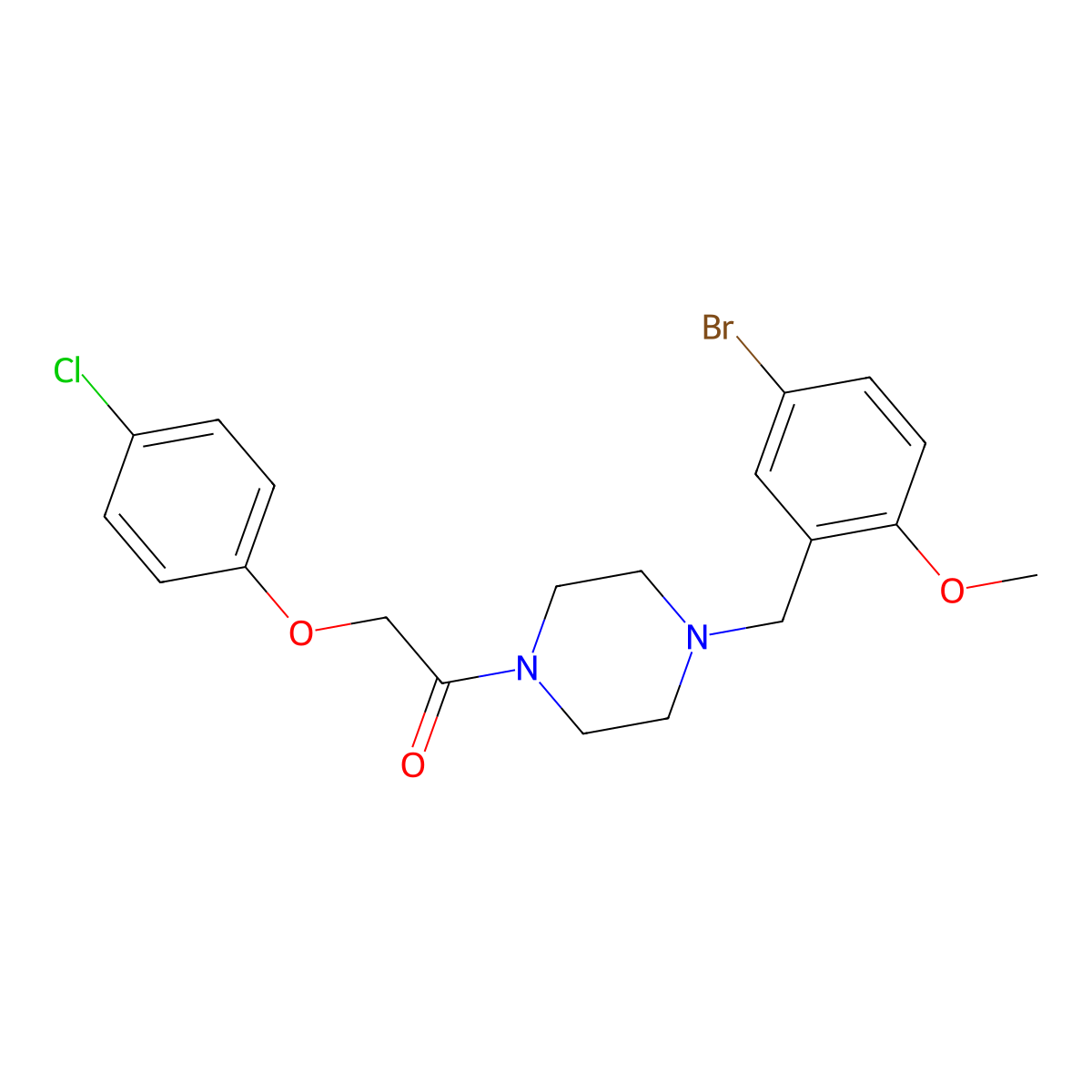 1-[4-[(5-Bromo-2-methoxyphenyl)methyl]piperazin-1-yl]-2-(4-chlorophenoxy)ethanone molecular structure, CAS 792928-93-9