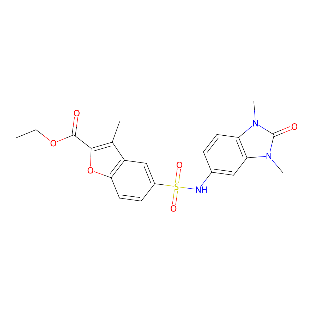 ethyl 5-{[(1,3-dimethyl-2-oxo-2,3-dihydro-1H-benzimidazol-5-yl)amino]sulfonyl}-3-methyl-1-benzofuran-2-carboxylate molecular structure, CAS 792939-65-2