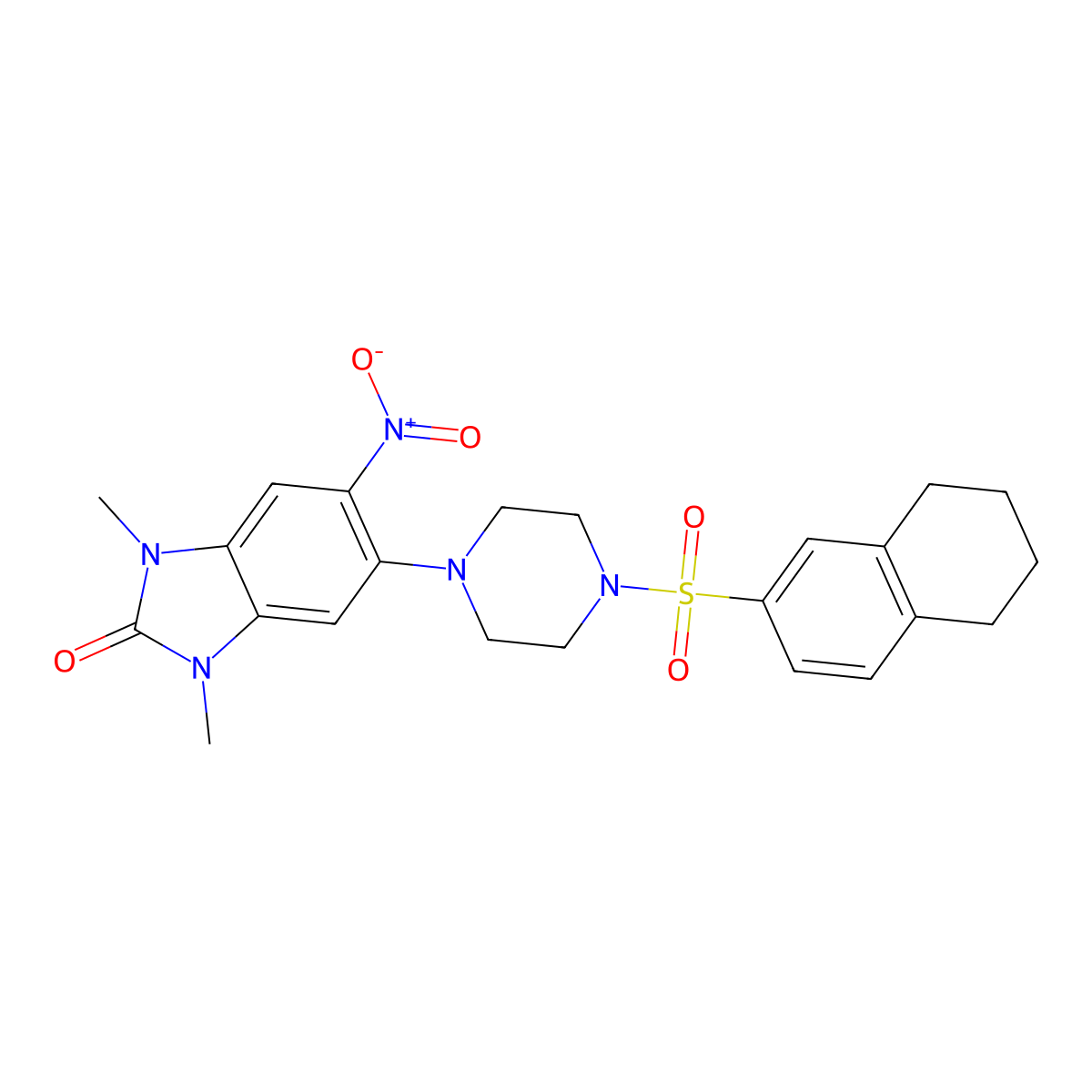 1,3-Dimethyl-5-nitro-6-[4-(5,6,7,8-tetrahydronaphthalen-2-ylsulfonyl)piperazin-1-yl]benzimidazol-2-one molecular structure, CAS 792939-66-3