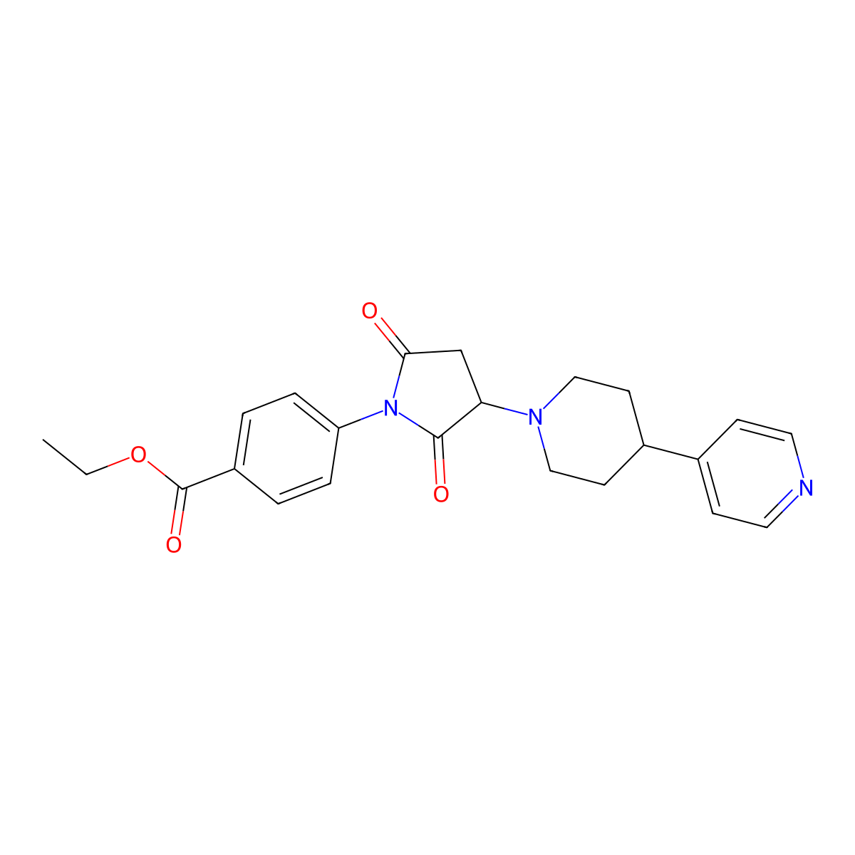 Ethyl 4-{2,5-dioxo-3-[4-(pyridin-4-yl)piperidin-1-yl]pyrrolidin-1-yl}benzoate molecular structure, CAS 792940-12-6
