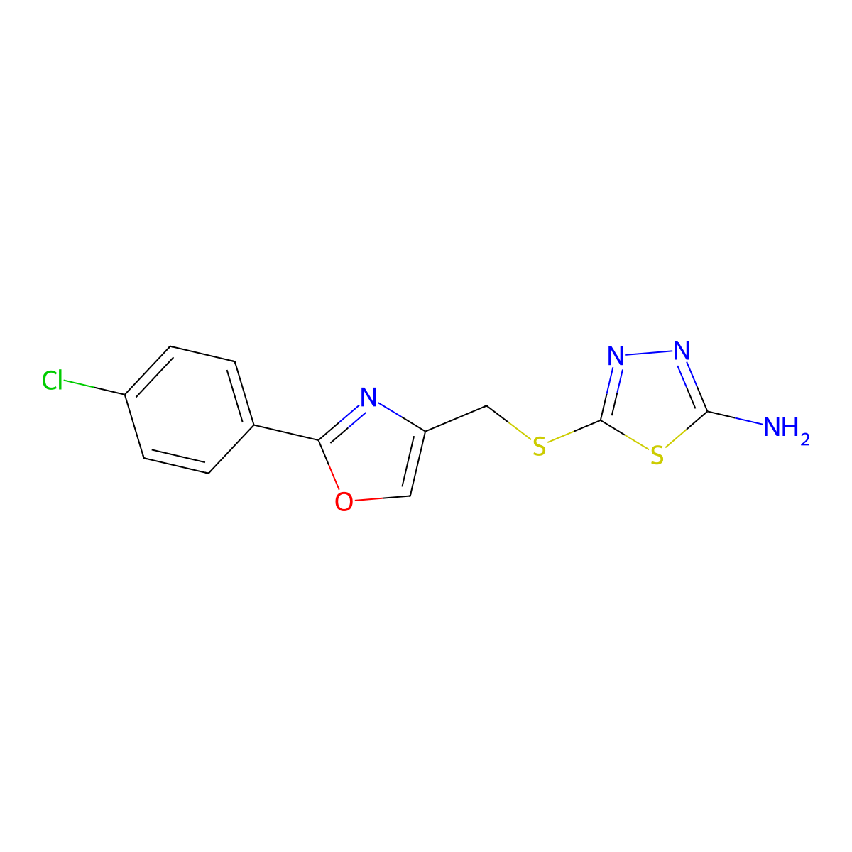 5-({[2-(4-Chlorophenyl)-1,3-oxazol-4-yl]methyl}sulfanyl)-1,3,4-thiadiazol-2-amine molecular structure, CAS 792940-78-4