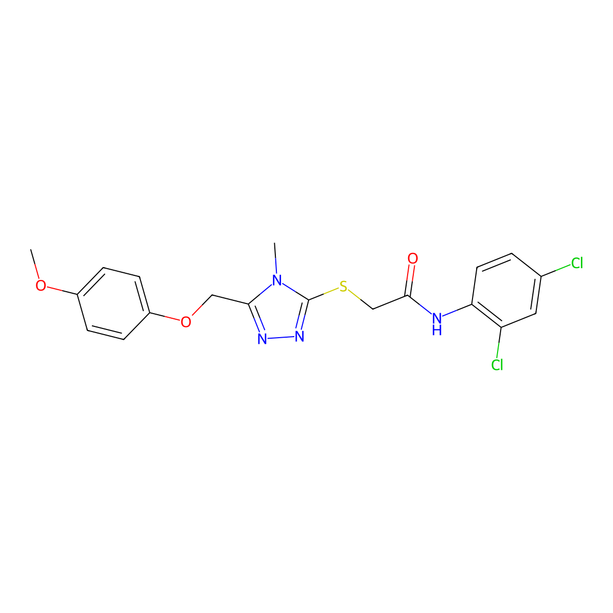 N-(2,4-dichlorophenyl)-2-[[5-[(4-methoxyphenoxy)methyl]-4-methyl-1,2,4-triazol-3-yl]sulfanyl]acetamide molecular structure, CAS 792941-49-2