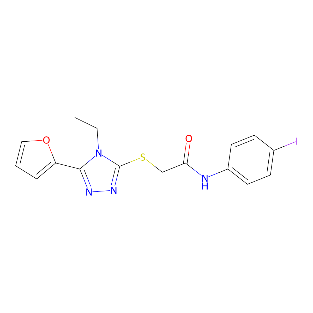 2-[[4-ethyl-5-(furan-2-yl)-1,2,4-triazol-3-yl]sulfanyl]-N-(4-iodophenyl)acetamide molecular structure, CAS 792941-50-5