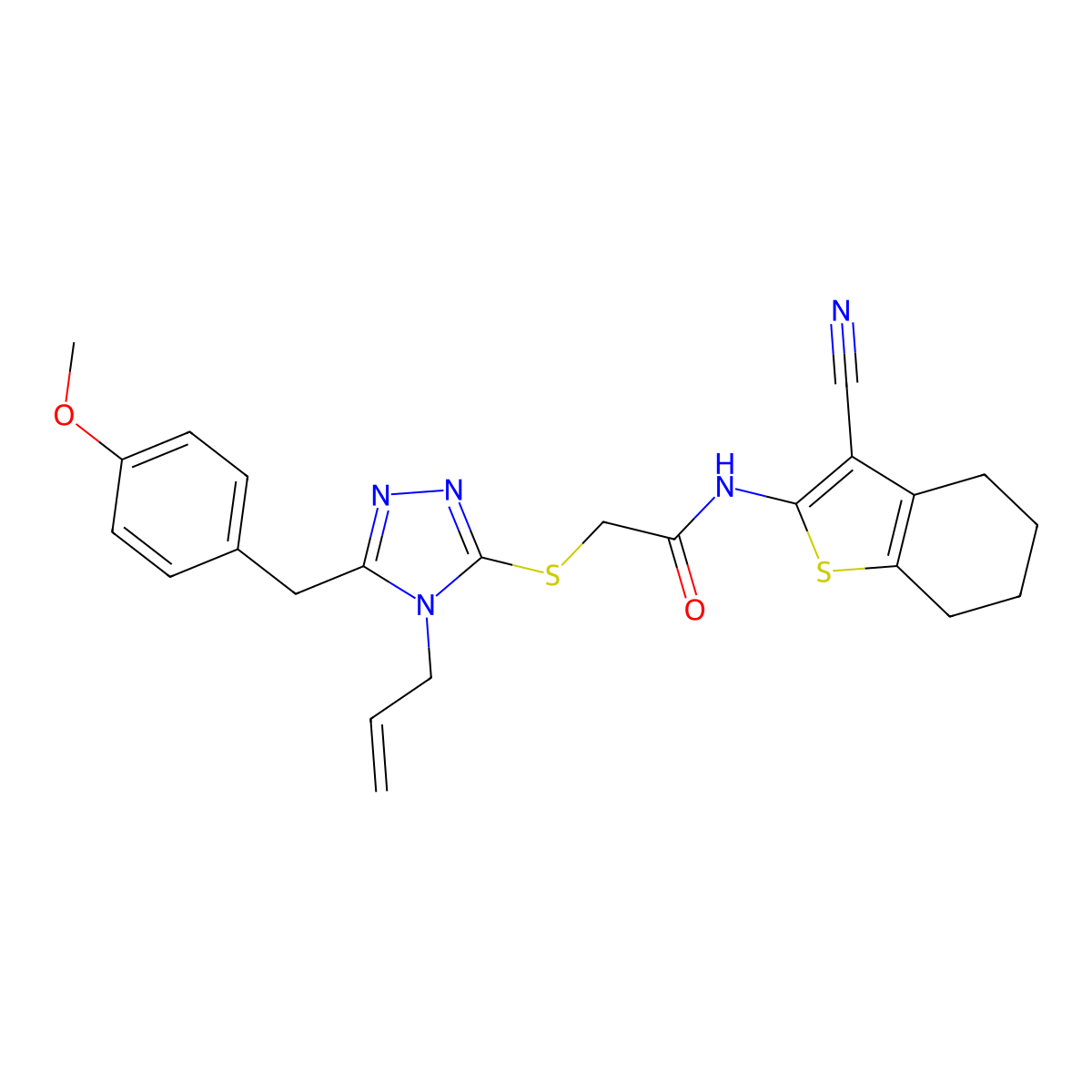 N-(3-cyano-4,5,6,7-tetrahydro-1-benzothiophen-2-yl)-2-[[5-[(4-methoxyphenyl)methyl]-4-prop-2-enyl-1,2,4-triazol-3-yl]sulfanyl]acetamide molecular structure, CAS 792941-51-6