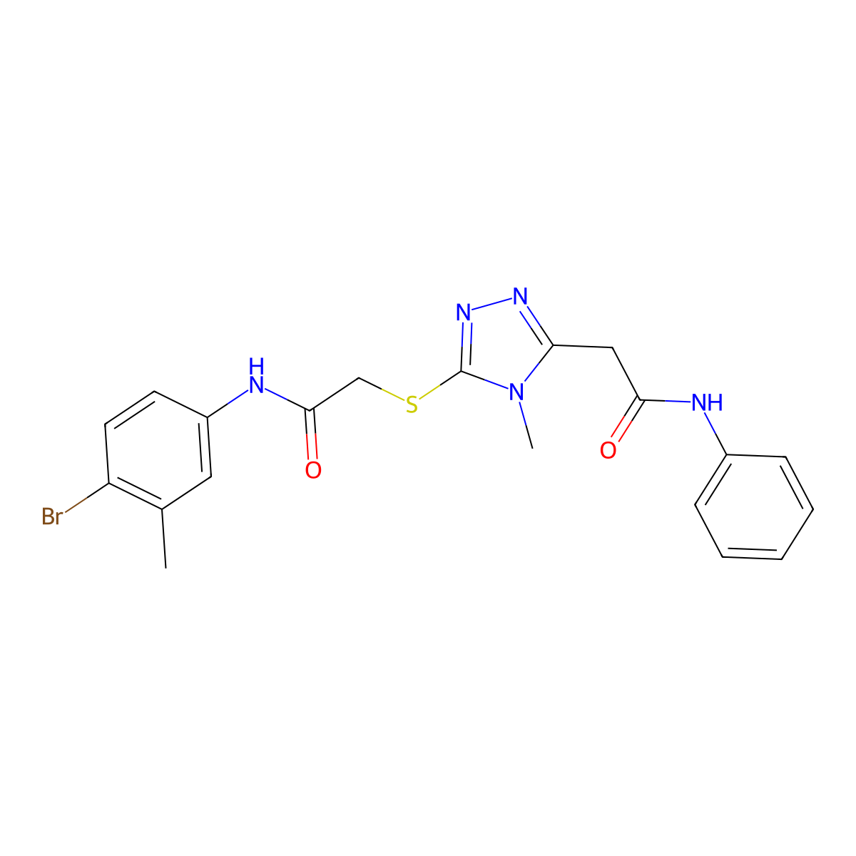 2-[5-[2-(4-bromo-3-methylanilino)-2-oxoethyl]sulfanyl-4-methyl-1,2,4-triazol-3-yl]-N-phenylacetamide molecular structure, CAS 792941-52-7