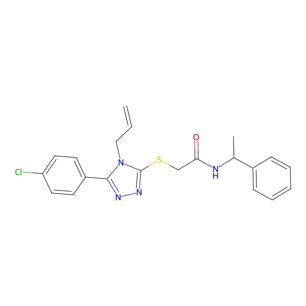 2-[[5-(4-chlorophenyl)-4-prop-2-enyl-1,2,4-triazol-3-yl]sulfanyl]-N-(1-phenylethyl)acetamide molecular structure, CAS 792941-58-3