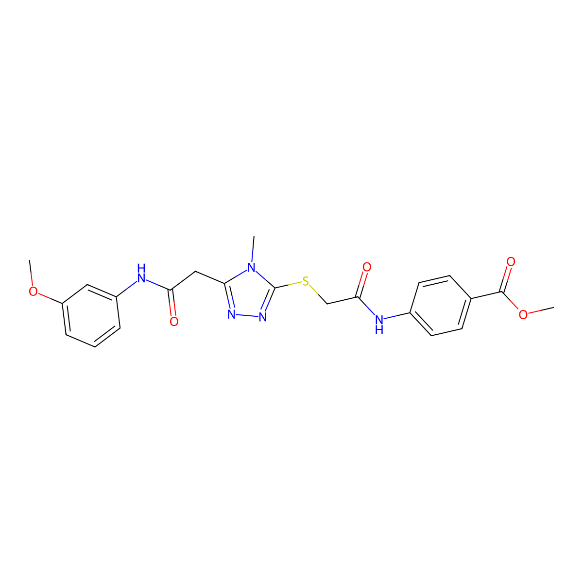 methyl 4-({[(5-{2-[(3-methoxyphenyl)amino]-2-oxoethyl}-4-methyl-4H-1,2,4-triazol-3-yl)sulfanyl]acetyl}amino)benzoate molecular structure, CAS 792941-60-7
