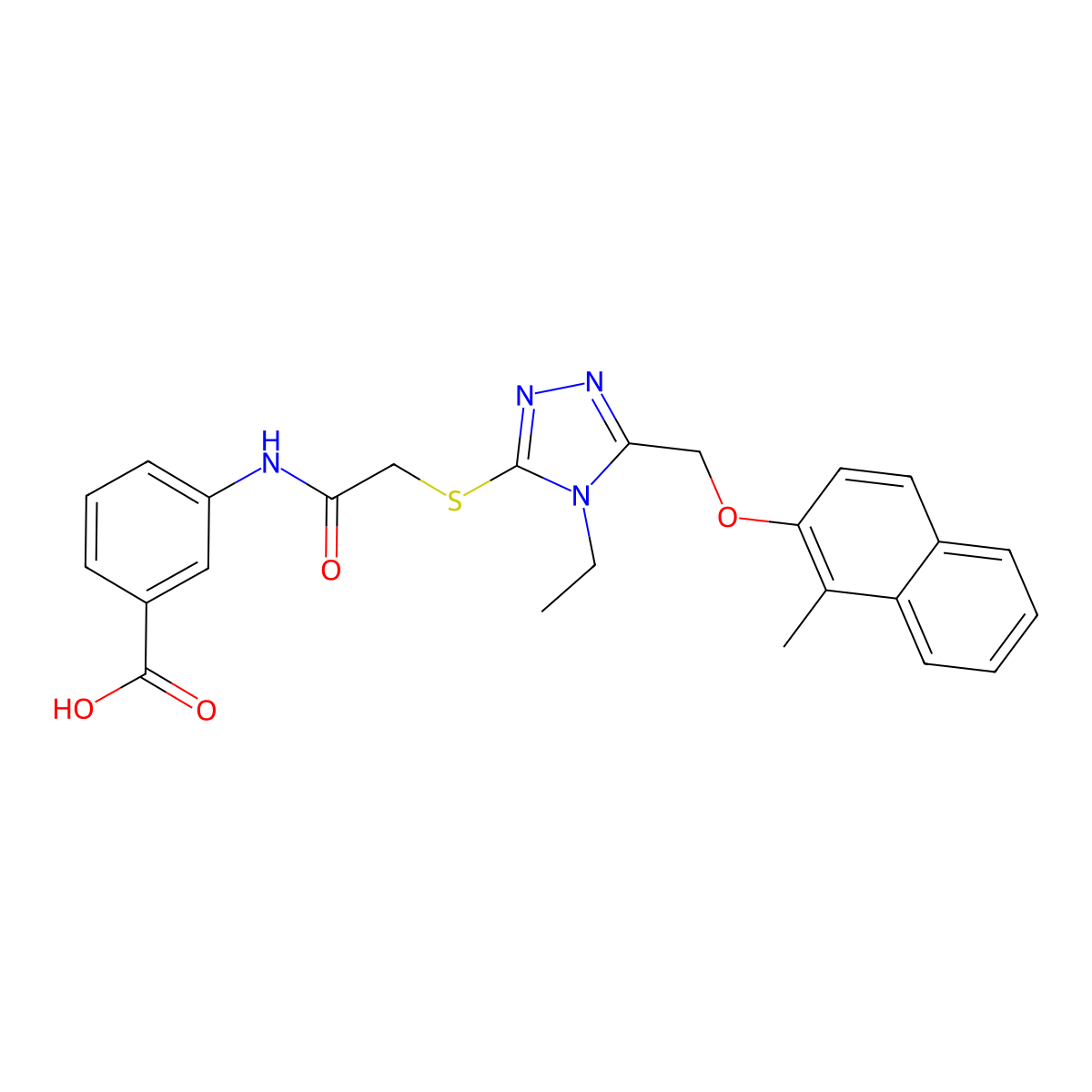 3-({[(4-ethyl-5-{[(1-methylnaphthalen-2-yl)oxy]methyl}-4H-1,2,4-triazol-3-yl)sulfanyl]acetyl}amino)benzoic acid molecular structure, CAS 792941-61-8