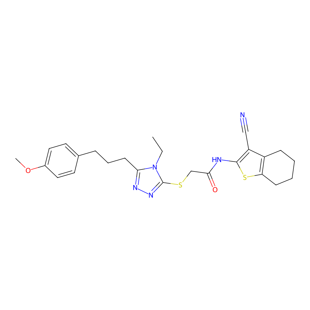 N-(3-cyano-4,5,6,7-tetrahydro-1-benzothiophen-2-yl)-2-[[4-ethyl-5-[3-(4-methoxyphenyl)propyl]-1,2,4-triazol-3-yl]sulfanyl]acetamide molecular structure, CAS 792941-62-9