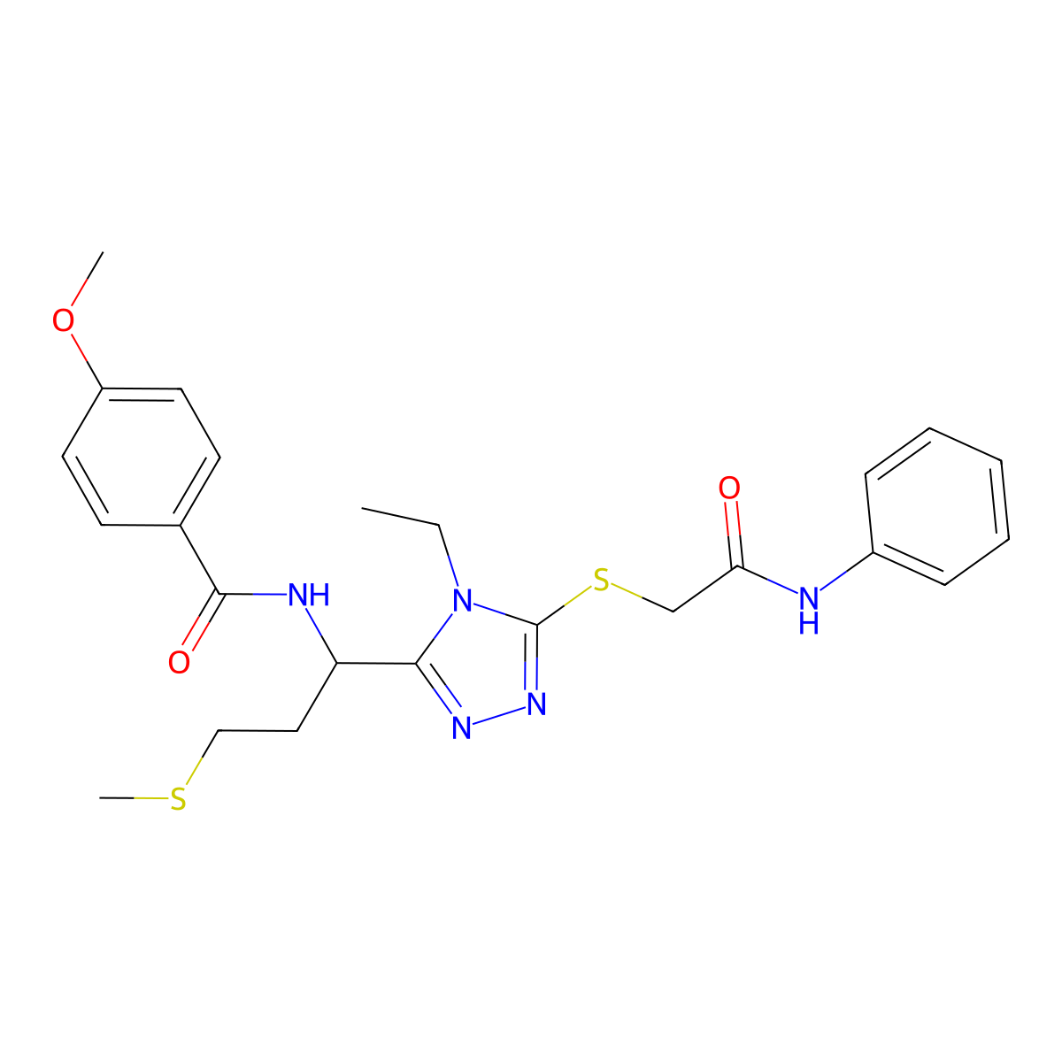N-[1-(4-ethyl-5-{[2-oxo-2-(phenylamino)ethyl]sulfanyl}-4H-1,2,4-triazol-3-yl)-3-(methylsulfanyl)propyl]-4-methoxybenzamide molecular structure, CAS 792941-92-5
