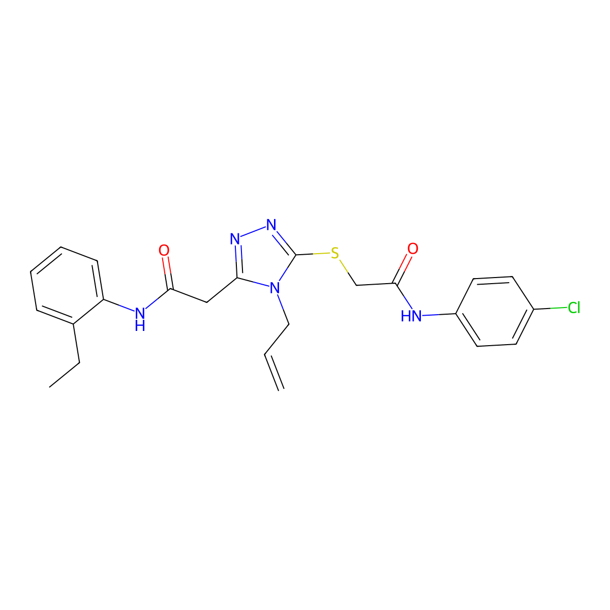 2-[5-[2-(4-chloroanilino)-2-oxoethyl]sulfanyl-4-prop-2-enyl-1,2,4-triazol-3-yl]-N-(2-ethylphenyl)acetamide molecular structure, CAS 792941-99-2