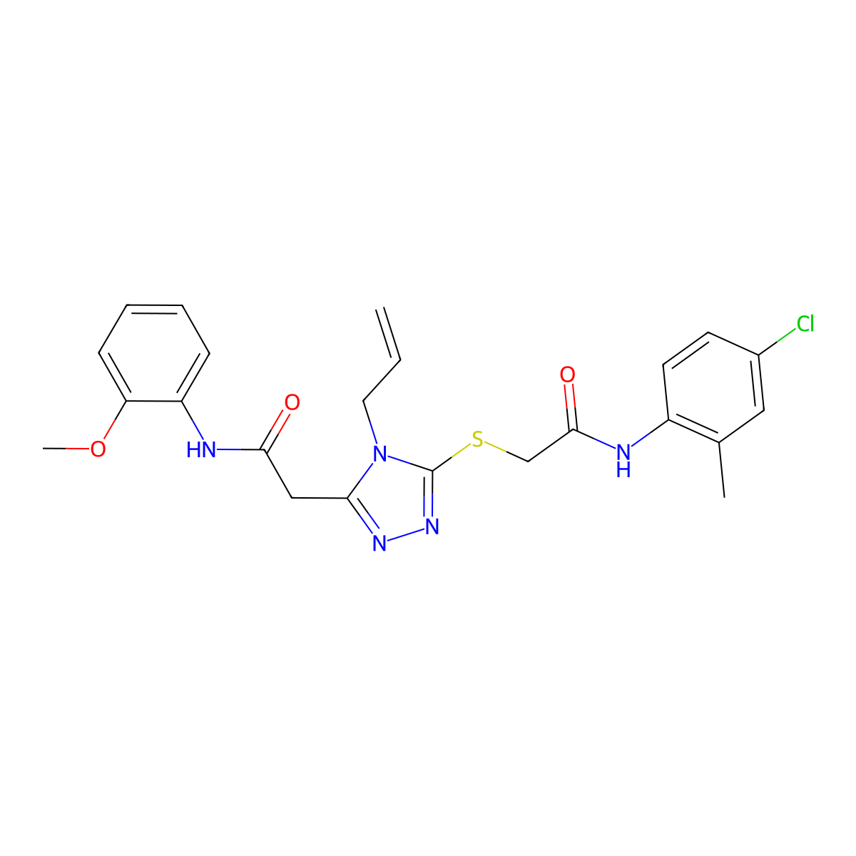 2-[5-[2-(4-chloro-2-methylanilino)-2-oxoethyl]sulfanyl-4-prop-2-enyl-1,2,4-triazol-3-yl]-N-(2-methoxyphenyl)acetamide molecular structure, CAS 792942-00-8