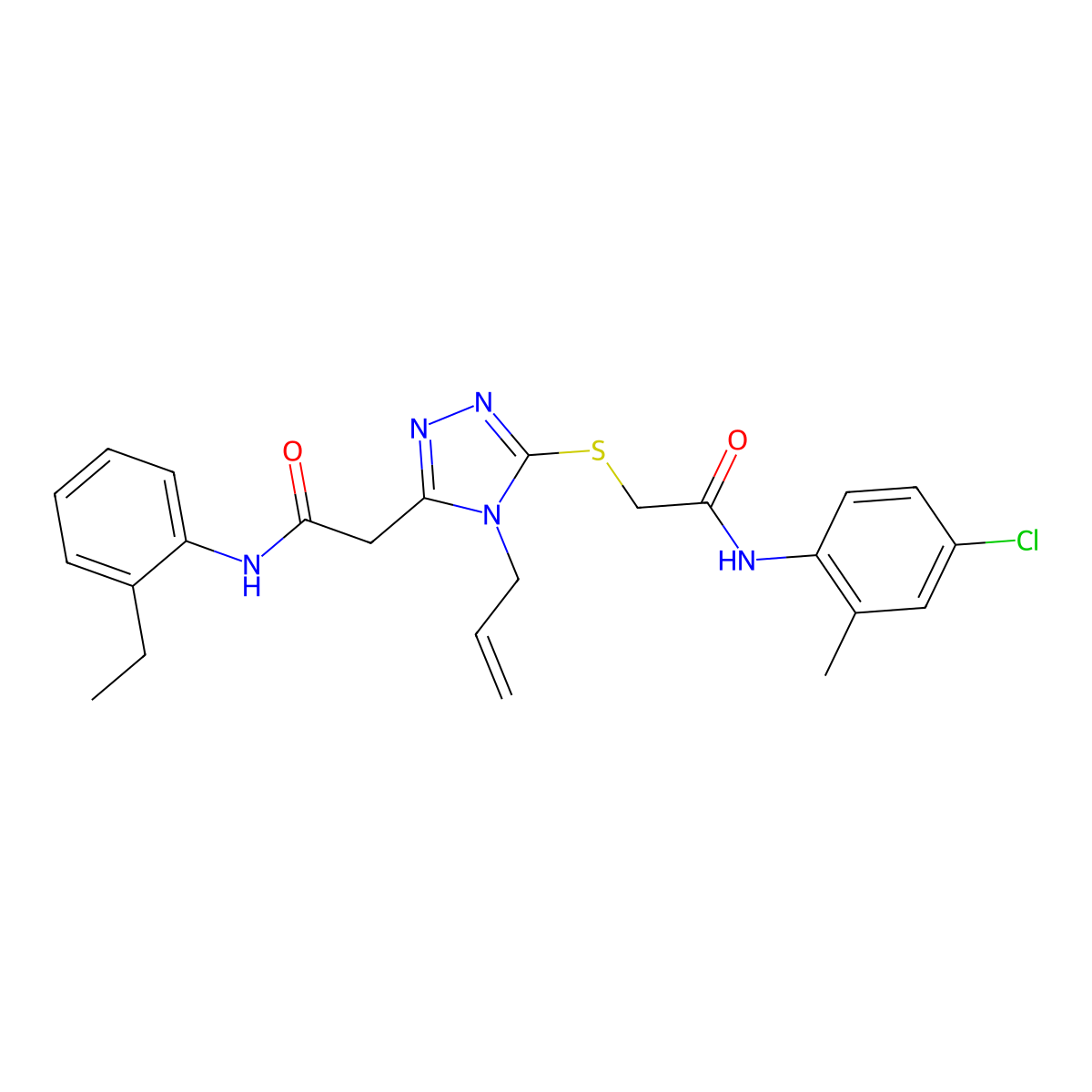 2-[5-[2-(4-chloro-2-methylanilino)-2-oxoethyl]sulfanyl-4-prop-2-enyl-1,2,4-triazol-3-yl]-N-(2-ethylphenyl)acetamide molecular structure, CAS 792942-01-9