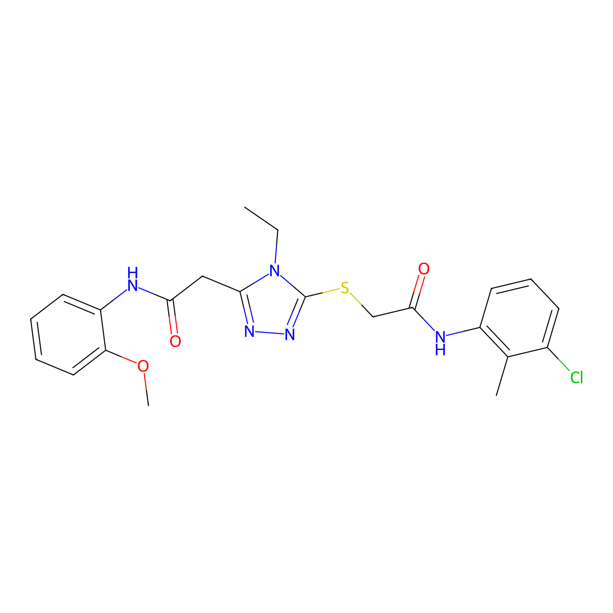 2-[5-[2-(3-chloro-2-methylanilino)-2-oxoethyl]sulfanyl-4-ethyl-1,2,4-triazol-3-yl]-N-(2-methoxyphenyl)acetamide molecular structure, CAS 792942-03-1