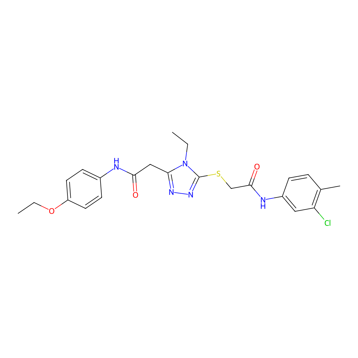 2-[5-[2-(3-chloro-4-methylanilino)-2-oxoethyl]sulfanyl-4-ethyl-1,2,4-triazol-3-yl]-N-(4-ethoxyphenyl)acetamide molecular structure, CAS 792942-05-3