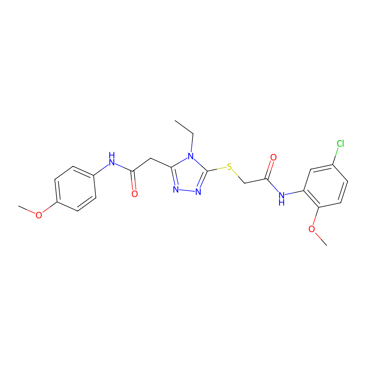 2-[5-[2-(5-chloro-2-methoxyanilino)-2-oxoethyl]sulfanyl-4-ethyl-1,2,4-triazol-3-yl]-N-(4-methoxyphenyl)acetamide molecular structure, CAS 792942-06-4