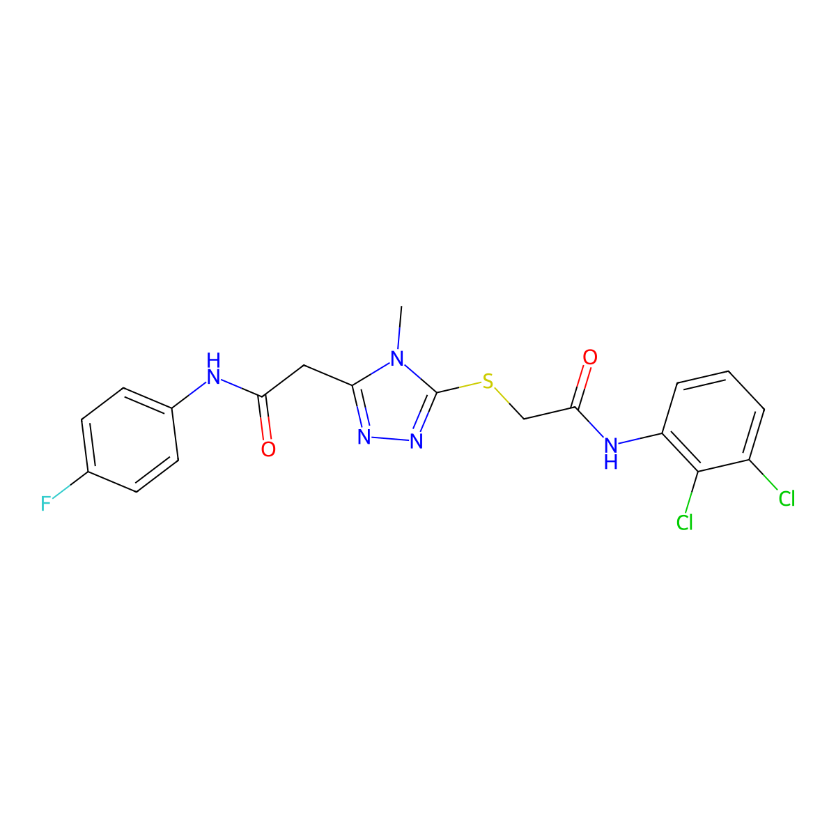 2-[5-[2-(2,3-dichloroanilino)-2-oxoethyl]sulfanyl-4-methyl-1,2,4-triazol-3-yl]-N-(4-fluorophenyl)acetamide molecular structure, CAS 792942-09-7