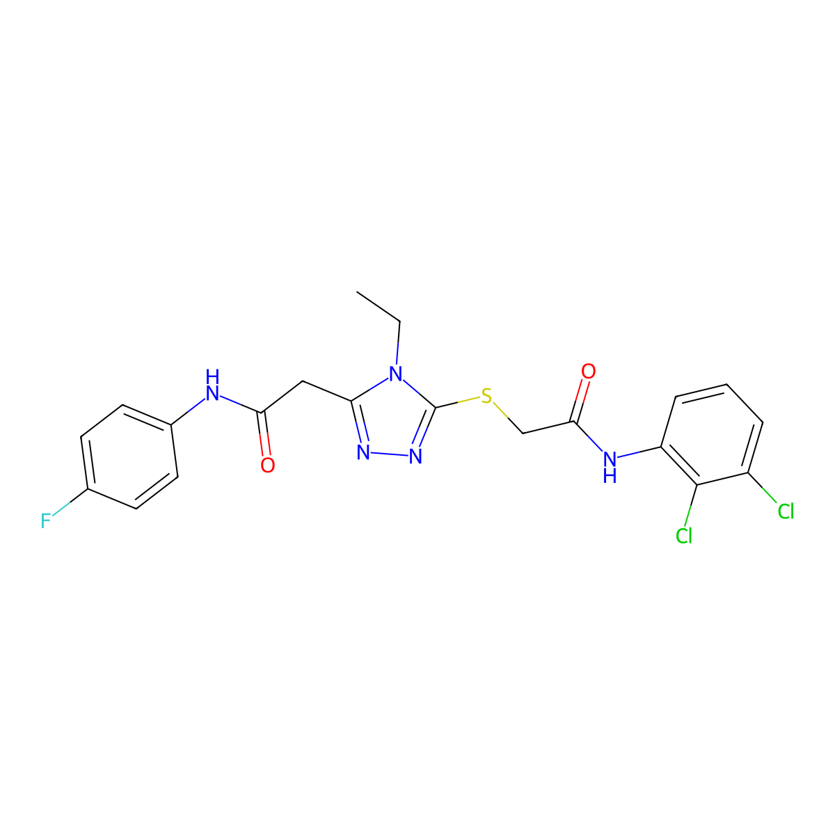 2-[5-[2-(2,3-dichloroanilino)-2-oxoethyl]sulfanyl-4-ethyl-1,2,4-triazol-3-yl]-N-(4-fluorophenyl)acetamide molecular structure, CAS 792942-10-0
