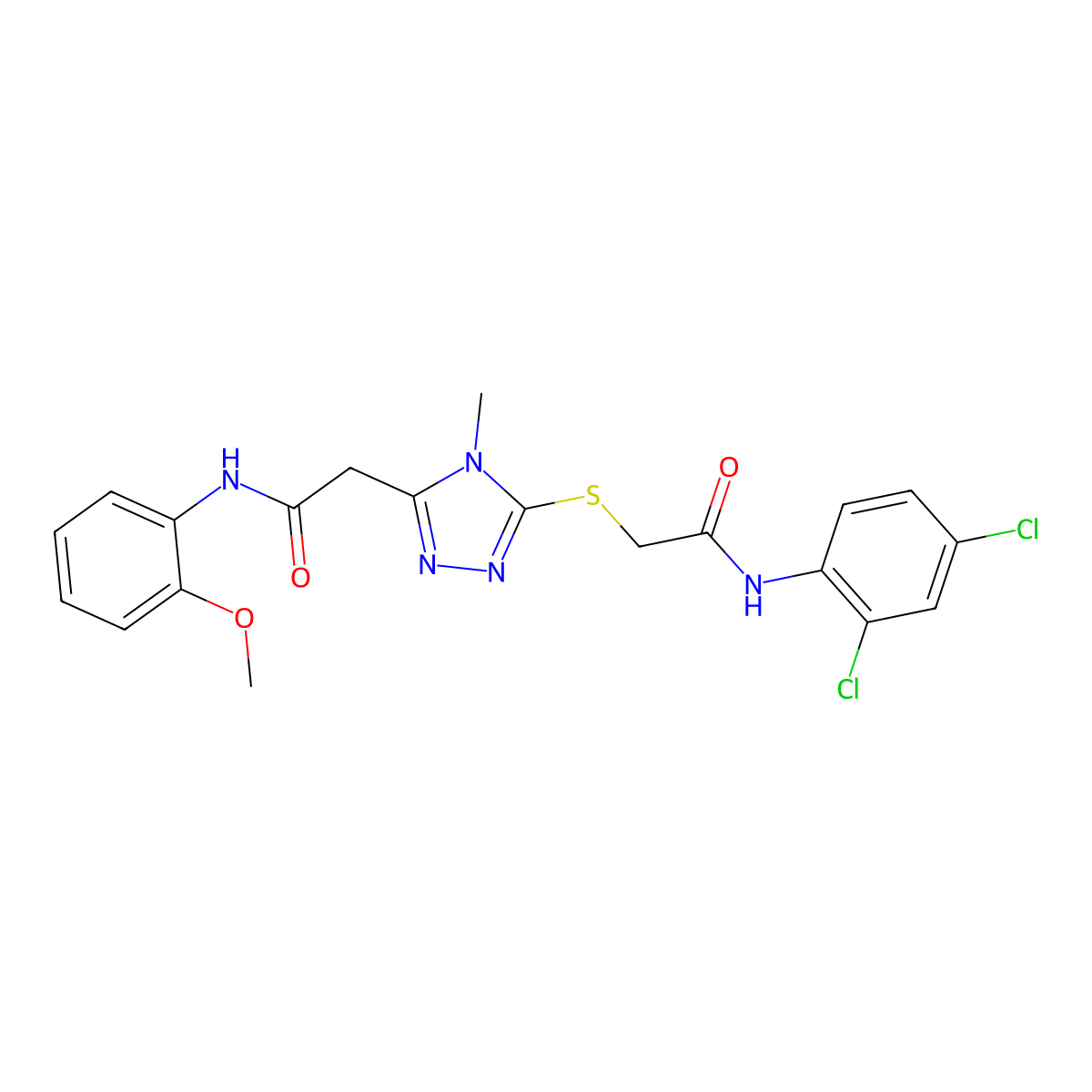 2-[5-[2-(2,4-dichloroanilino)-2-oxoethyl]sulfanyl-4-methyl-1,2,4-triazol-3-yl]-N-(2-methoxyphenyl)acetamide molecular structure, CAS 792942-11-1