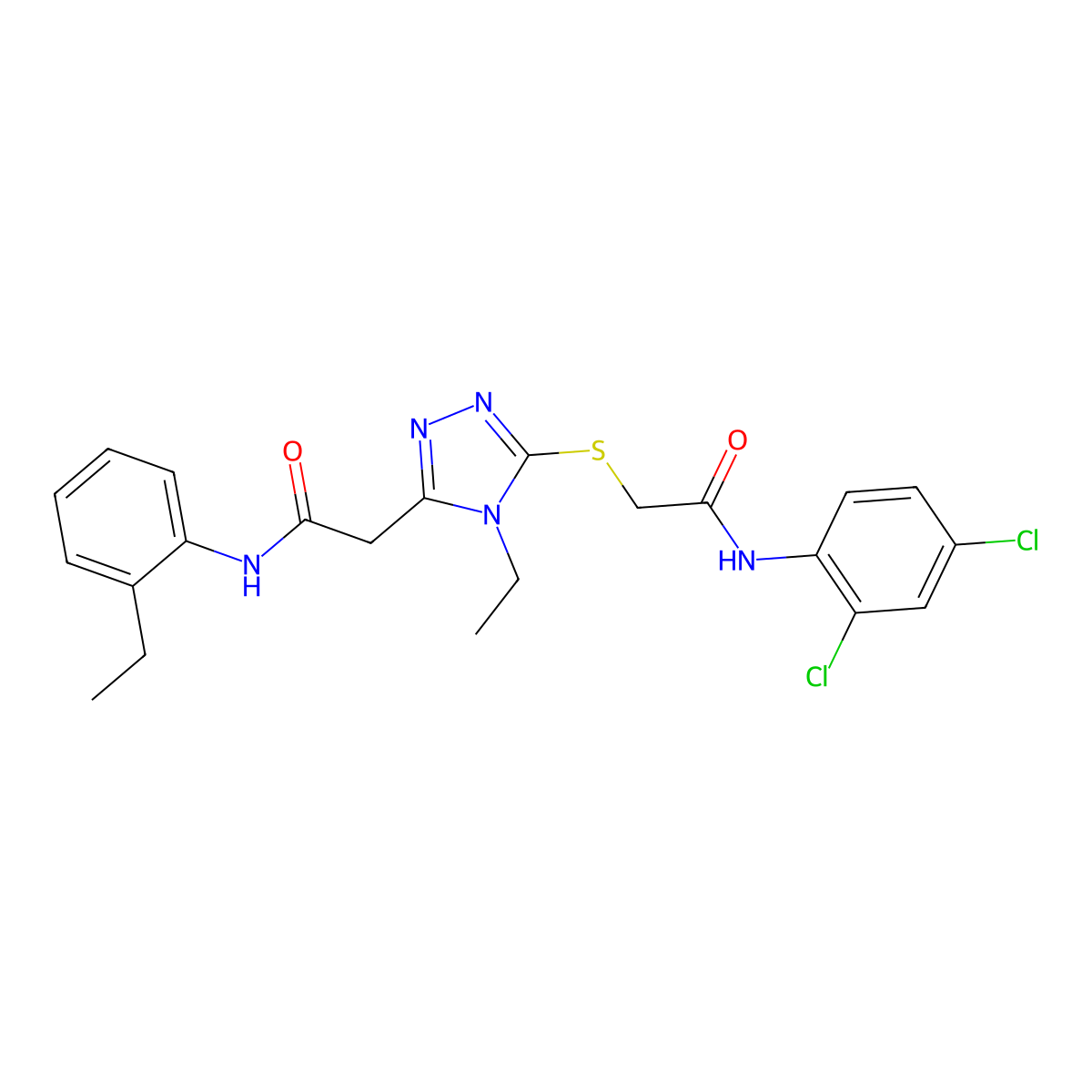 2-[5-[2-(2,4-dichloroanilino)-2-oxoethyl]sulfanyl-4-ethyl-1,2,4-triazol-3-yl]-N-(2-ethylphenyl)acetamide molecular structure, CAS 792942-12-2