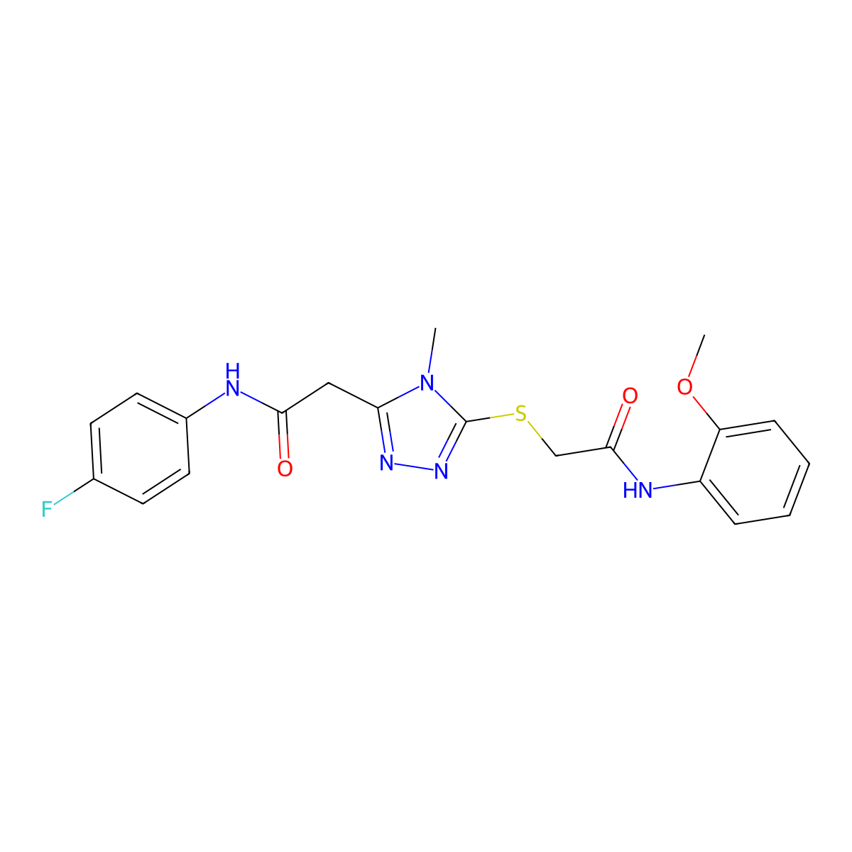 N-(4-fluorophenyl)-2-[5-[2-(2-methoxyanilino)-2-oxoethyl]sulfanyl-4-methyl-1,2,4-triazol-3-yl]acetamide molecular structure, CAS 792942-14-4