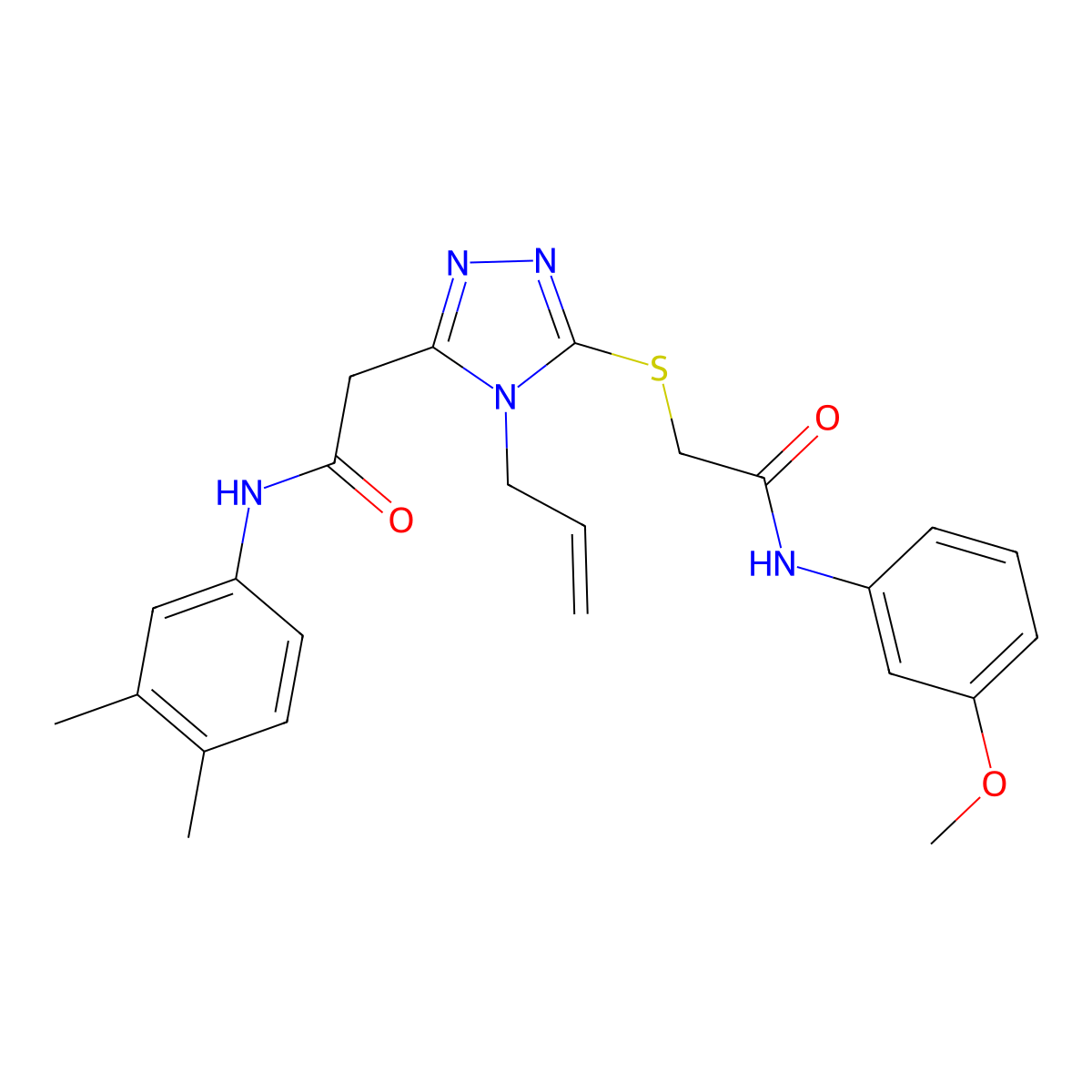 N-(3,4-dimethylphenyl)-2-[5-[2-(3-methoxyanilino)-2-oxoethyl]sulfanyl-4-prop-2-enyl-1,2,4-triazol-3-yl]acetamide molecular structure, CAS 792942-16-6