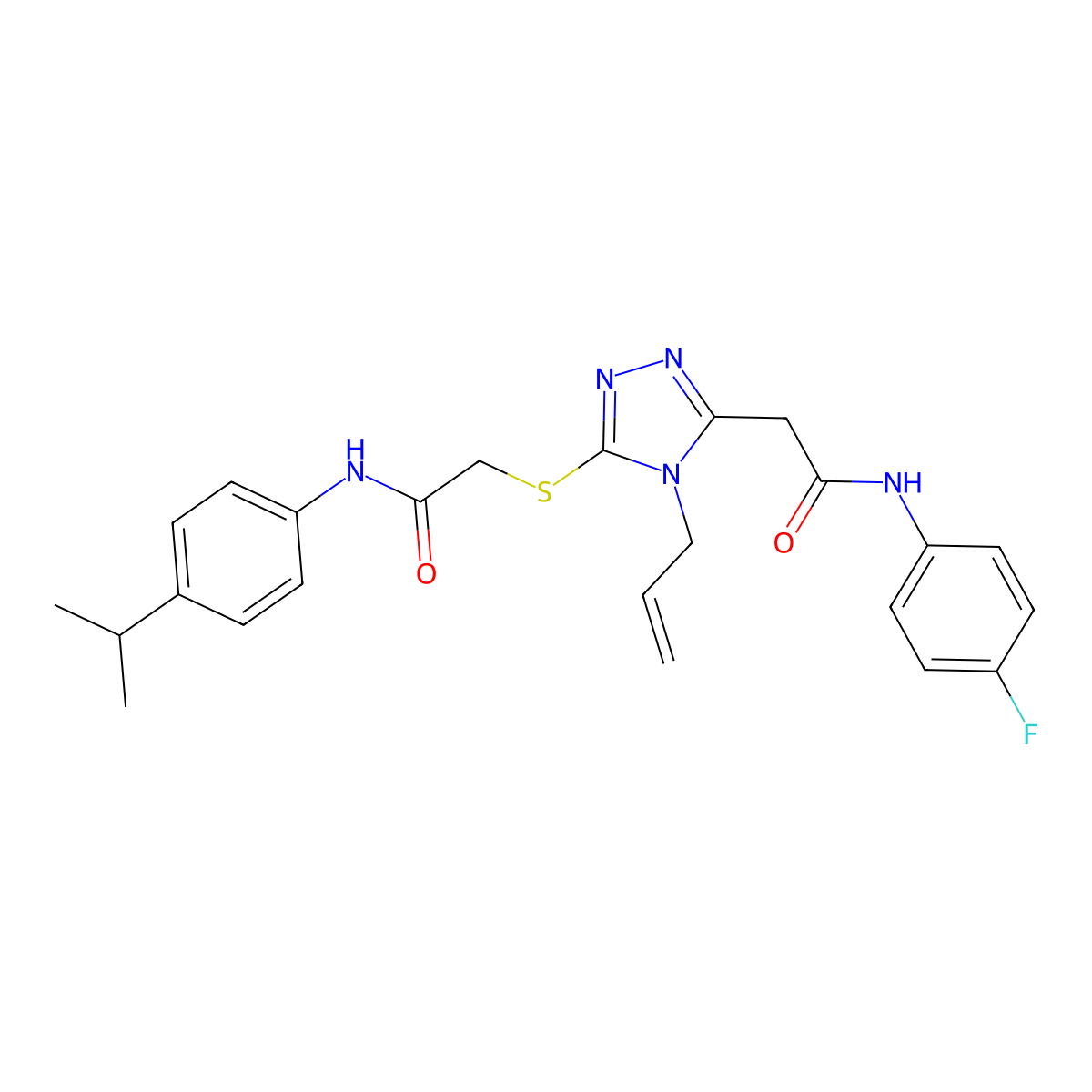 N-(4-fluorophenyl)-2-[5-[2-oxo-2-(4-propan-2-ylanilino)ethyl]sulfanyl-4-prop-2-enyl-1,2,4-triazol-3-yl]acetamide molecular structure, CAS 792942-18-8