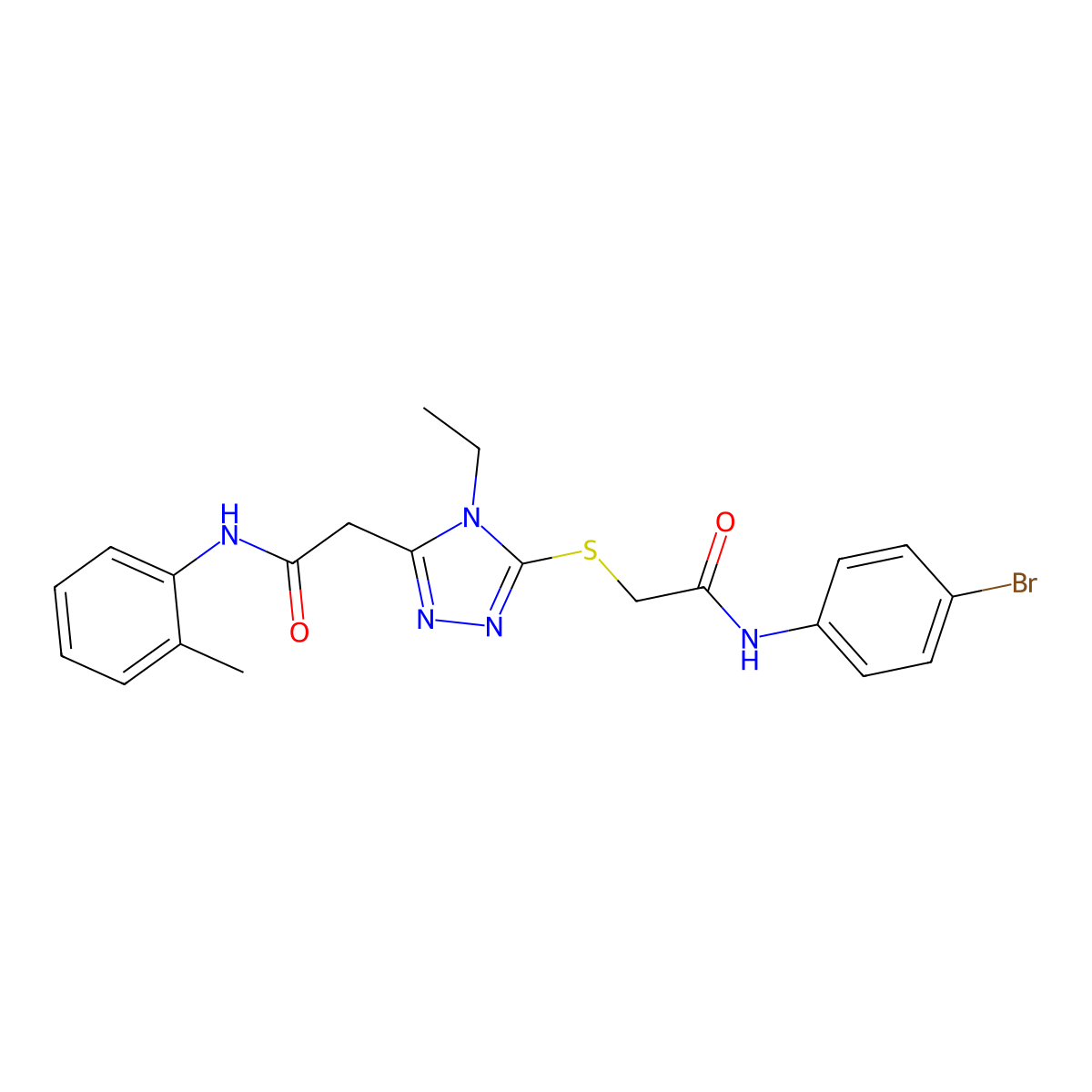 2-[5-[2-(4-bromoanilino)-2-oxoethyl]sulfanyl-4-ethyl-1,2,4-triazol-3-yl]-N-(2-methylphenyl)acetamide molecular structure, CAS 792943-23-8