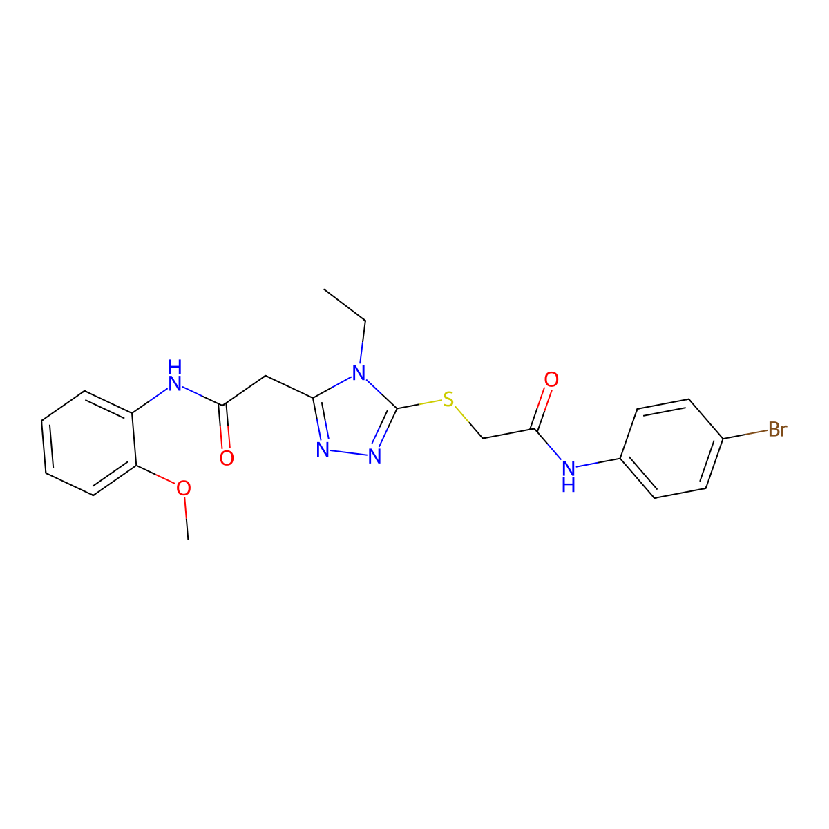 2-[5-[2-(4-bromoanilino)-2-oxoethyl]sulfanyl-4-ethyl-1,2,4-triazol-3-yl]-N-(2-methoxyphenyl)acetamide molecular structure, CAS 792943-24-9