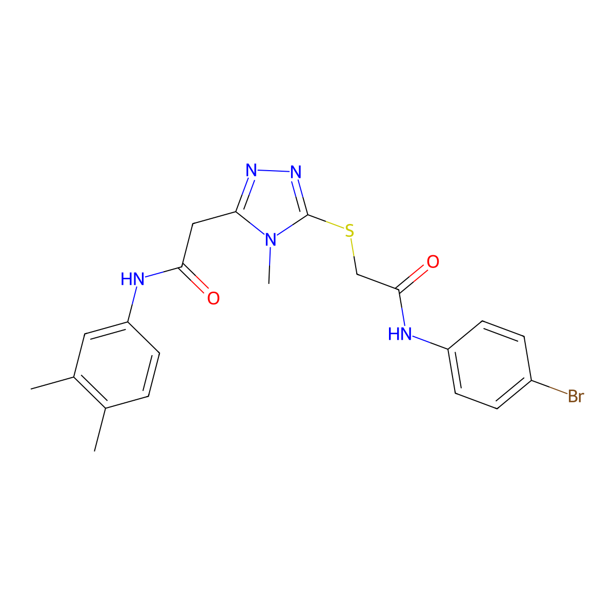 2-[5-[2-(4-bromoanilino)-2-oxoethyl]sulfanyl-4-methyl-1,2,4-triazol-3-yl]-N-(3,4-dimethylphenyl)acetamide molecular structure, CAS 792943-25-0