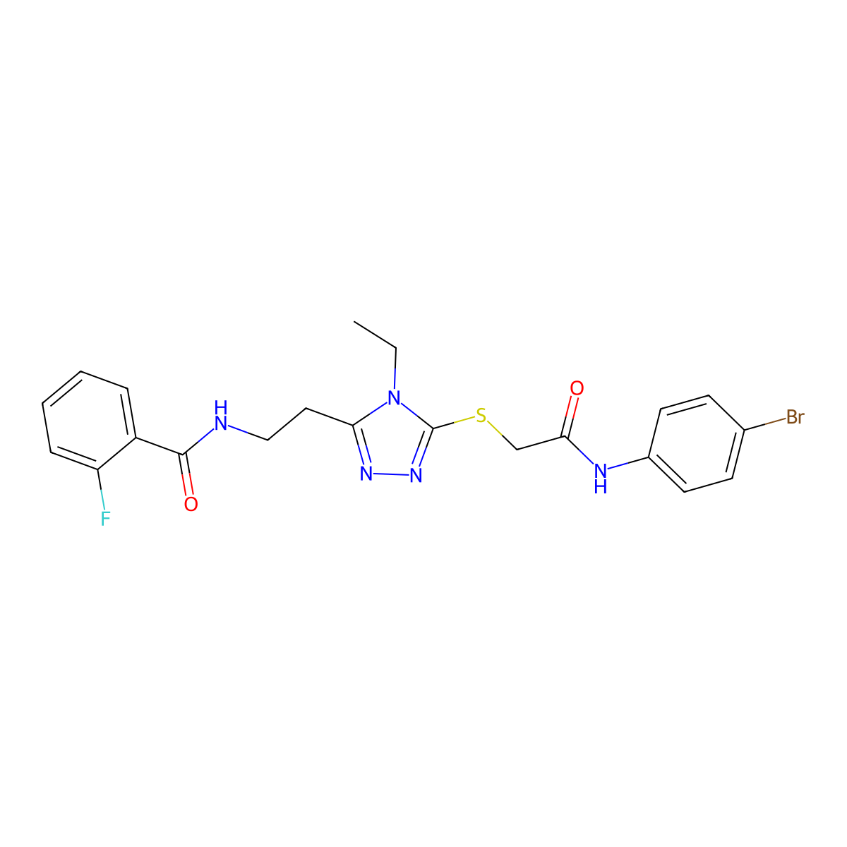 N-[2-[5-[2-(4-bromoanilino)-2-oxoethyl]sulfanyl-4-ethyl-1,2,4-triazol-3-yl]ethyl]-2-fluorobenzamide molecular structure, CAS 792943-27-2